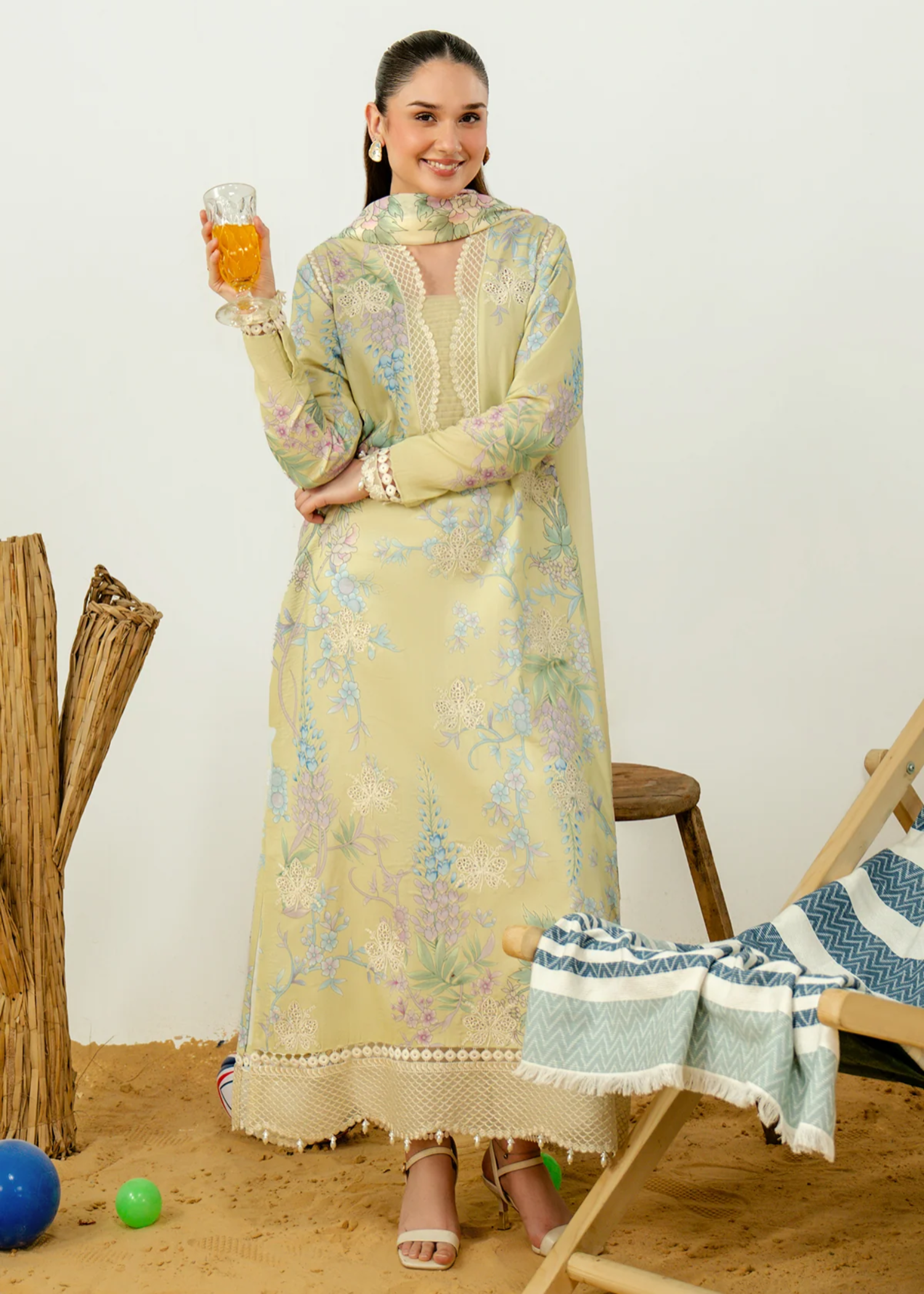 lawn Unstitched in Pale yellow