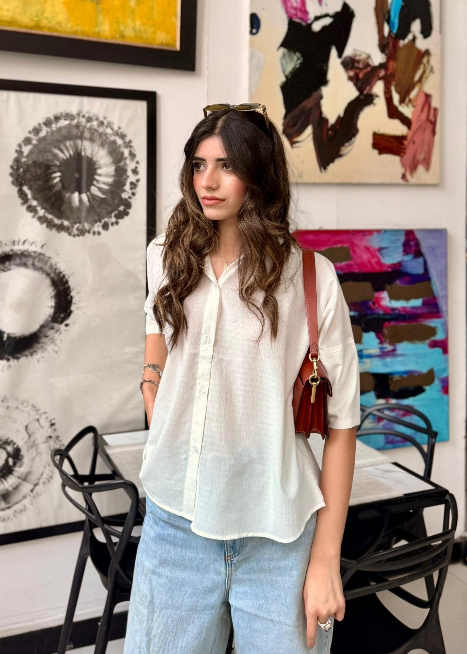 blended cambric Top in Off-white