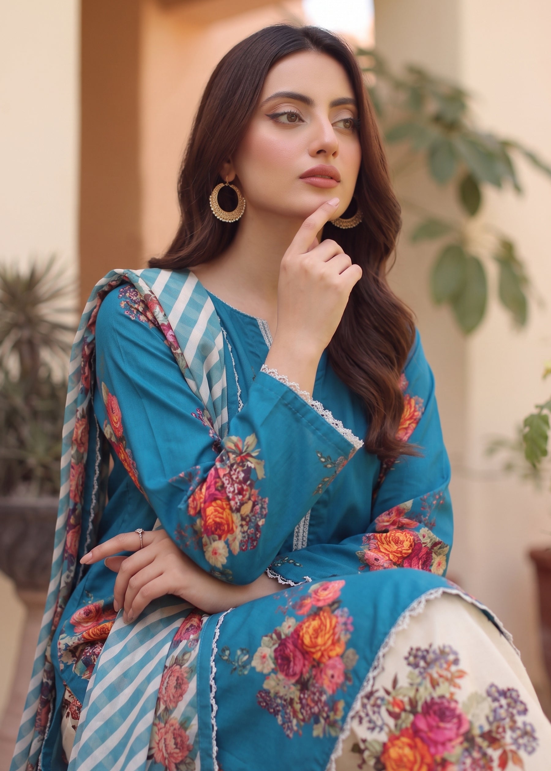 grip Kurta Set in Teal