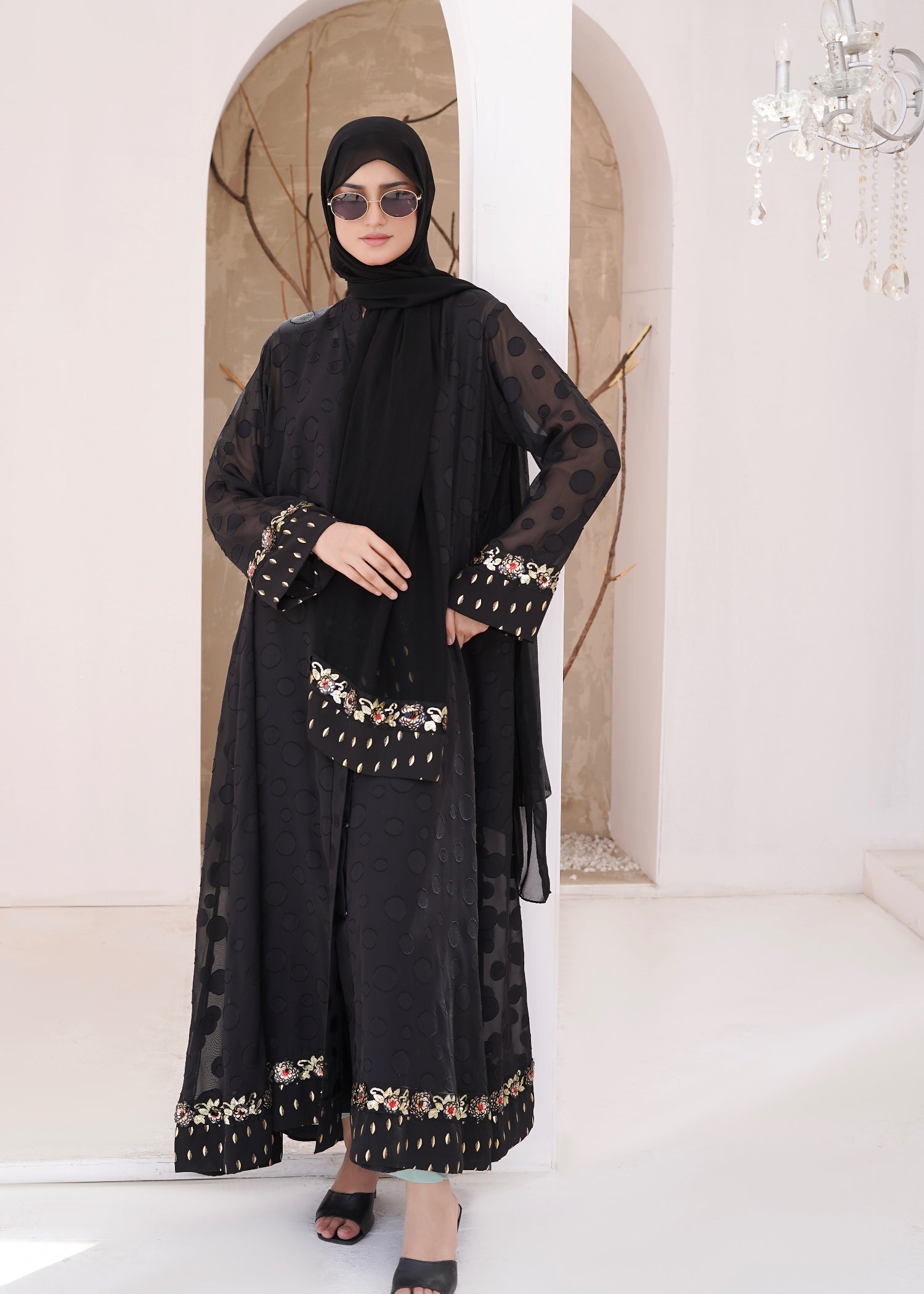 georgette chiffon Abaya in Black