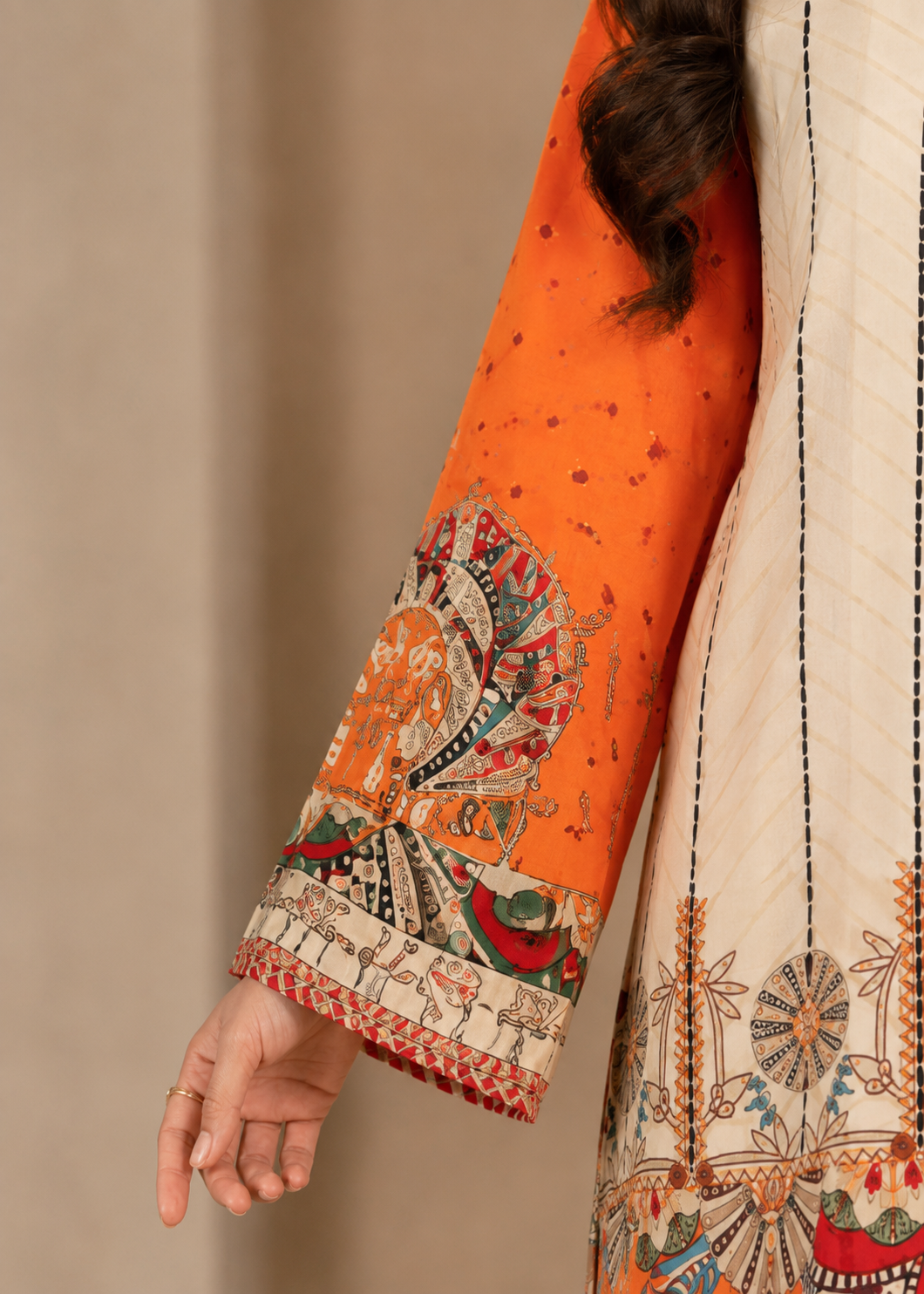 lawn Co Ord Sets in Cream, orange