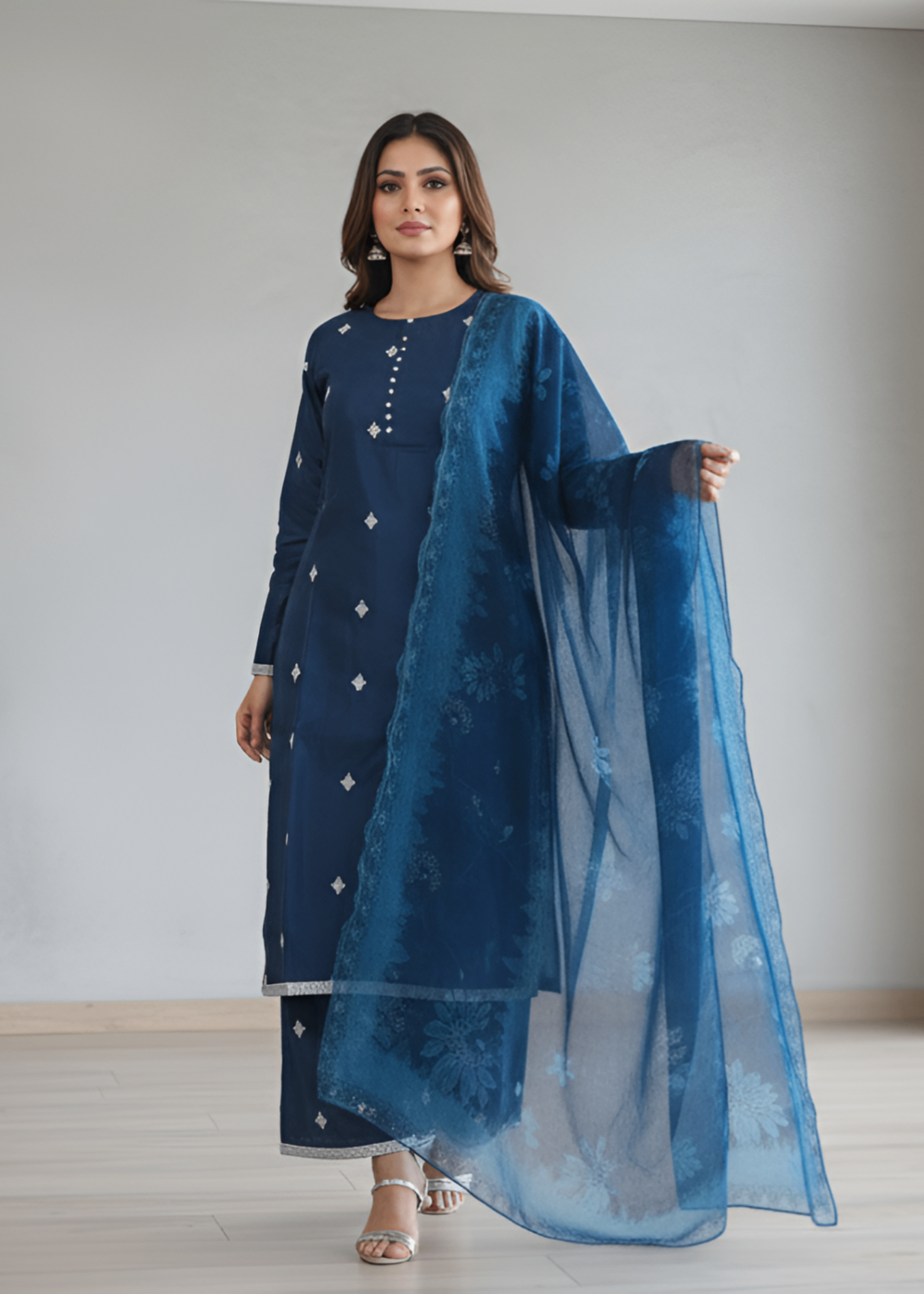 raw silk Kurta Set in Midnight blue
