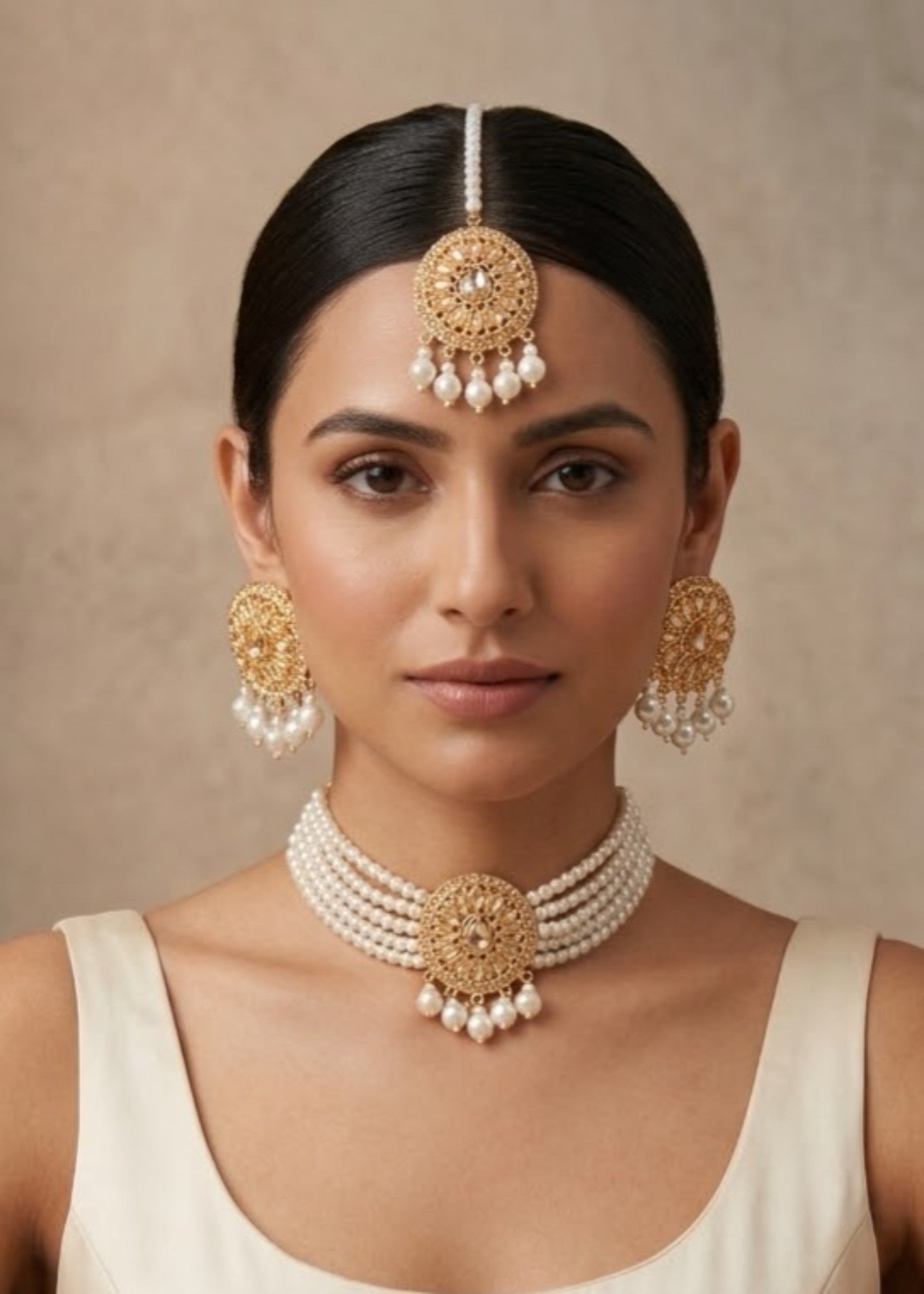 Choker in Champagne, pearl white Color by - Trendy Women Choker BPC6016