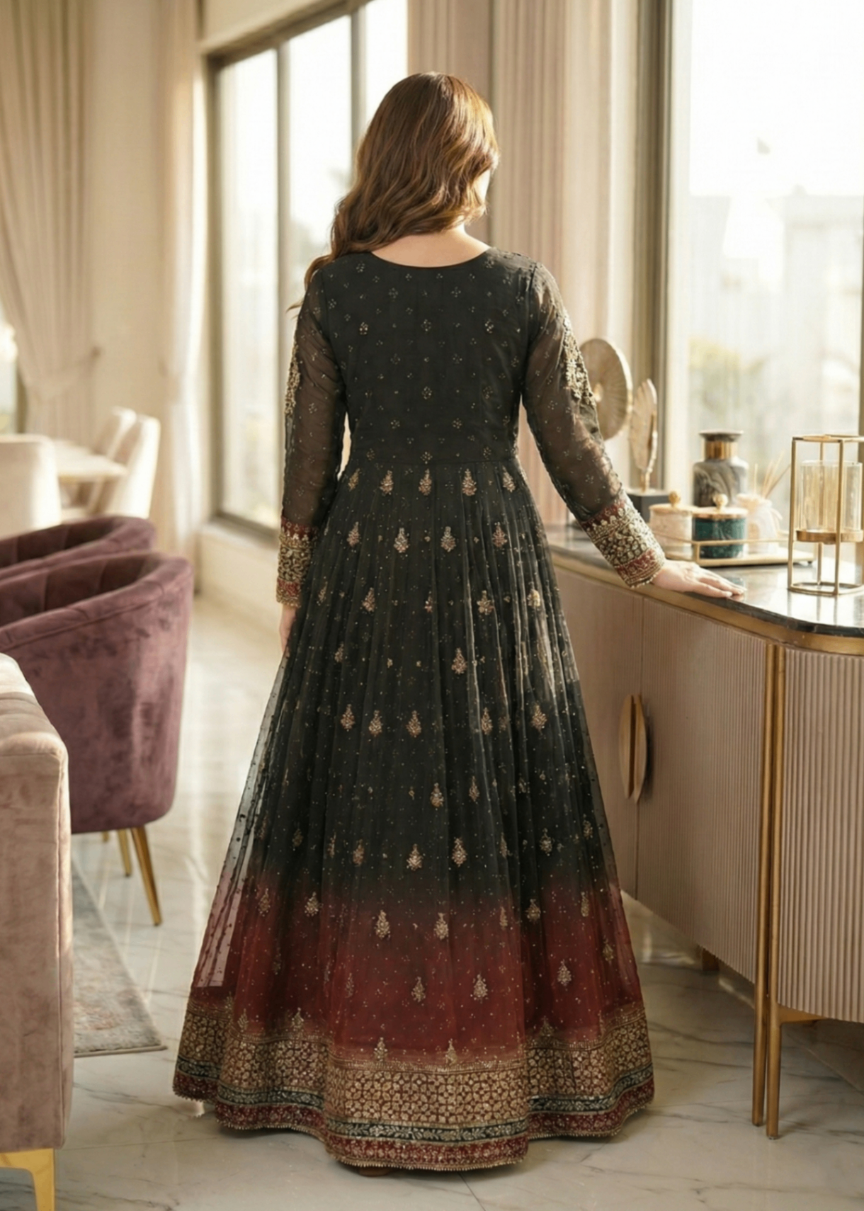 chiffon Angrakha in Black