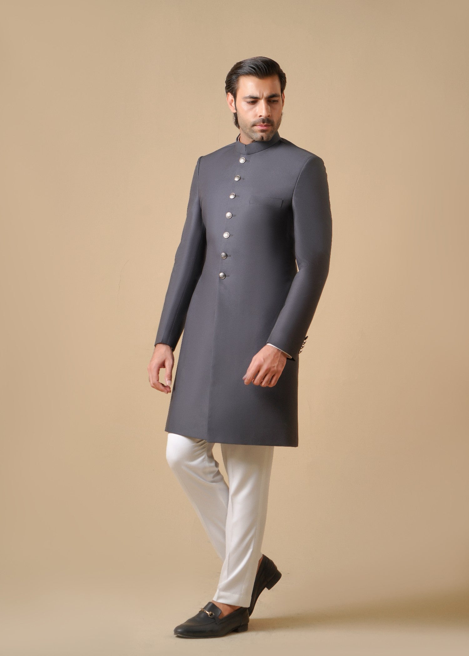 tropical Sherwani in Dark grey
