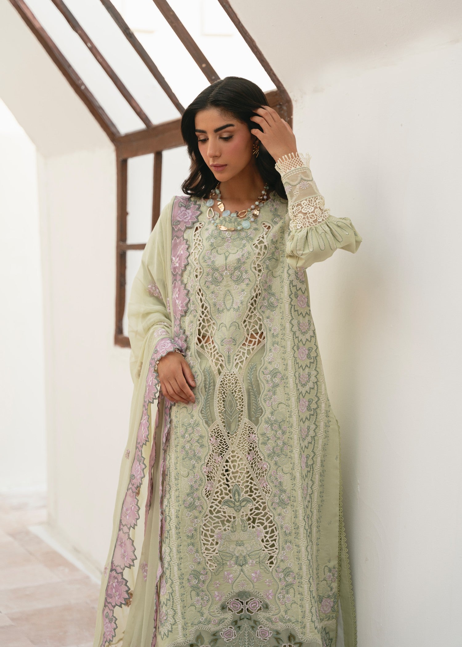 lawn Unstitched in Pistachio green