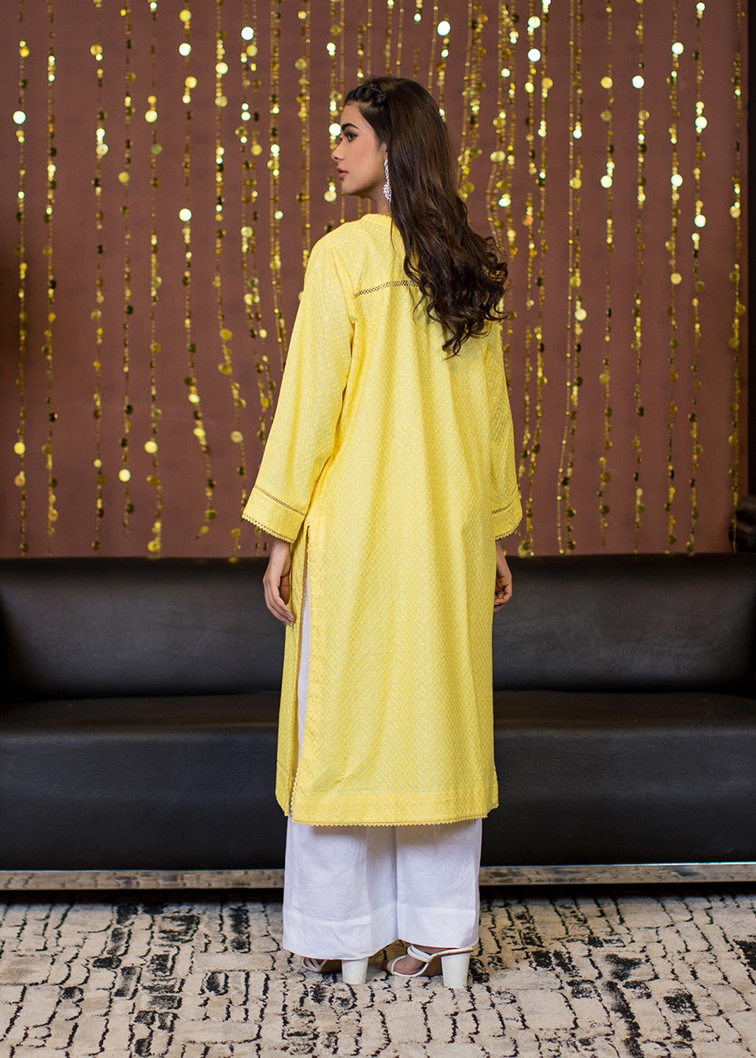 chikankari cotton Kurti in Lemon