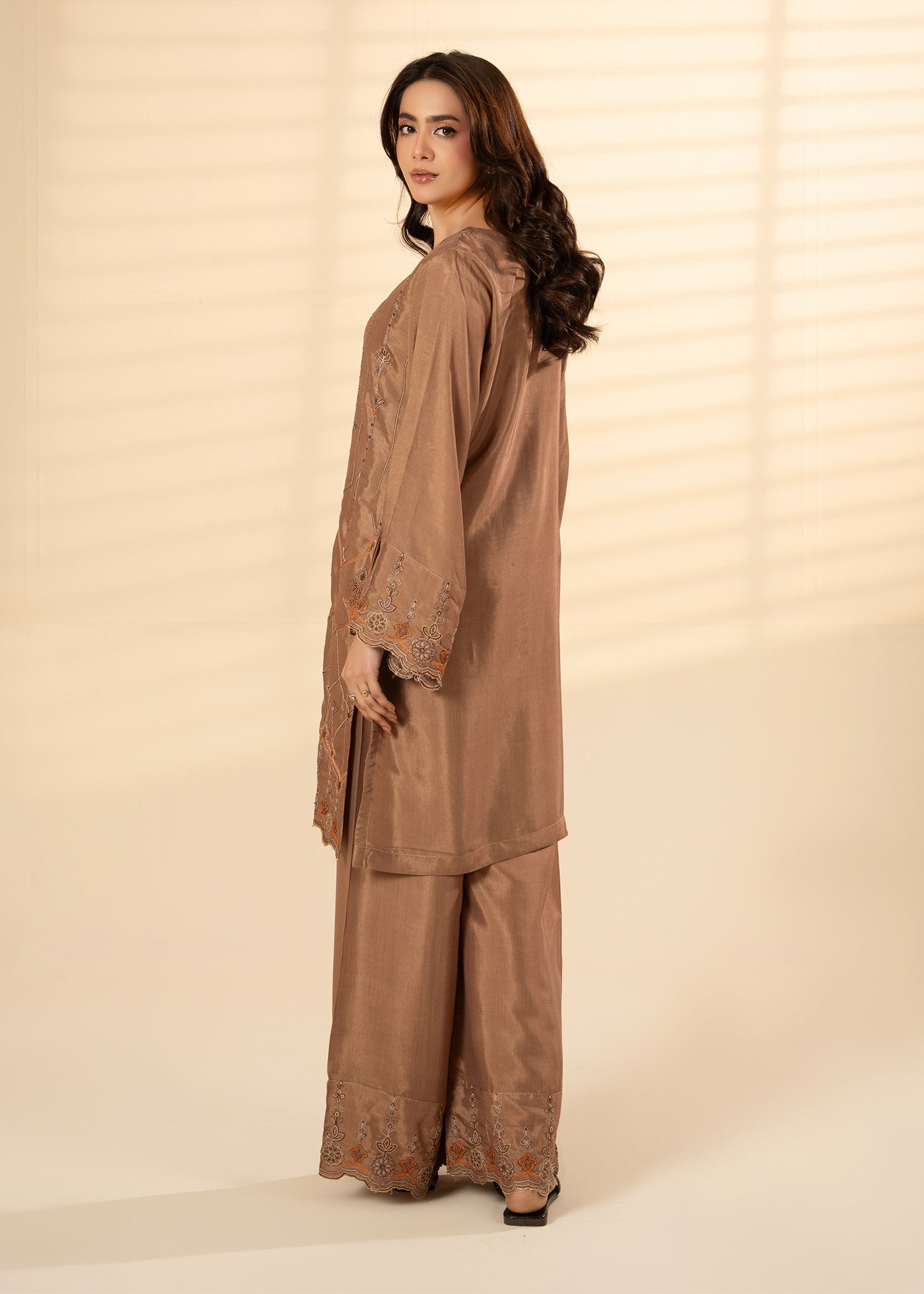 viscose raw silk Kurta Set in Brown