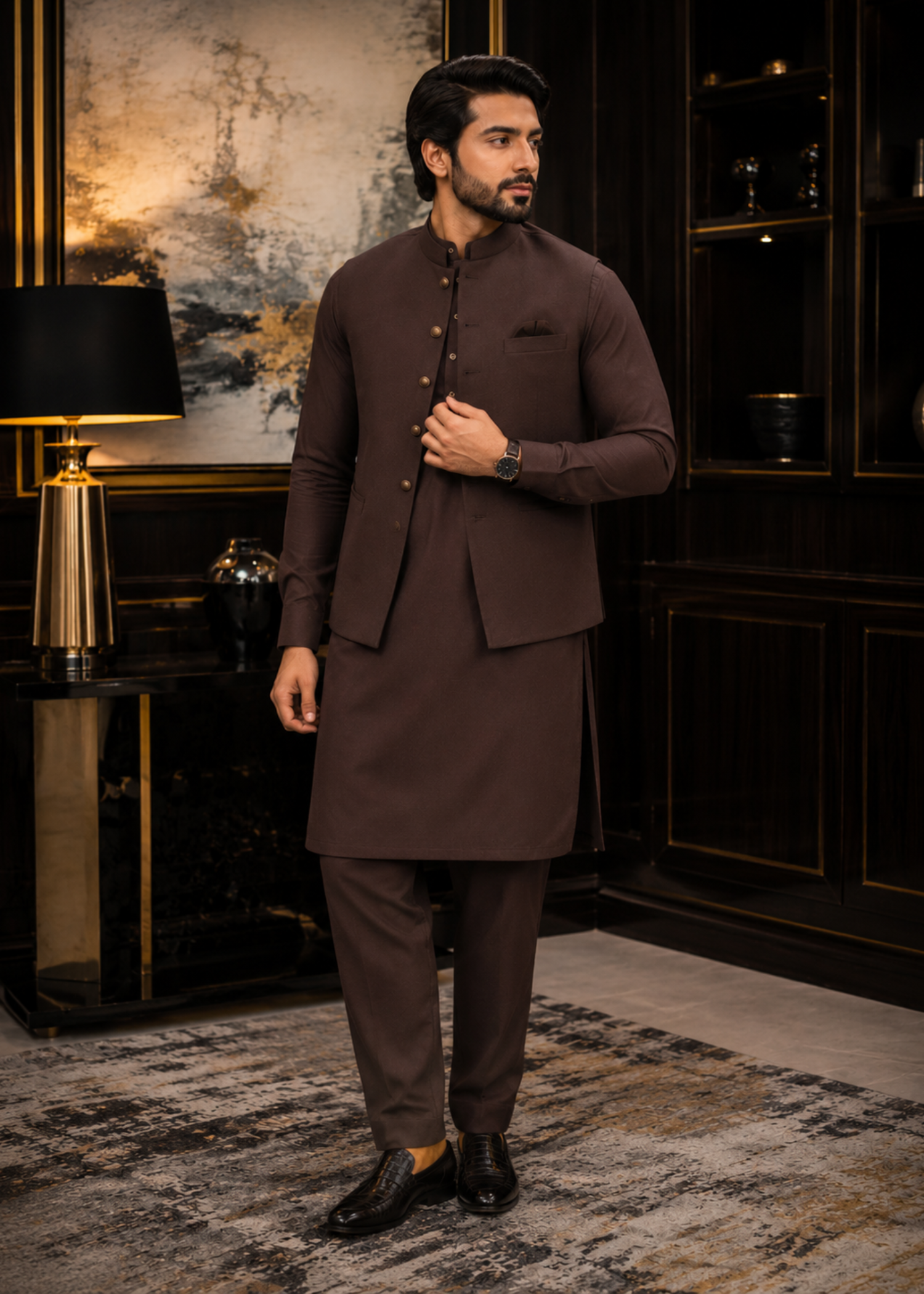 wash & wear Waistcoat in Raisin