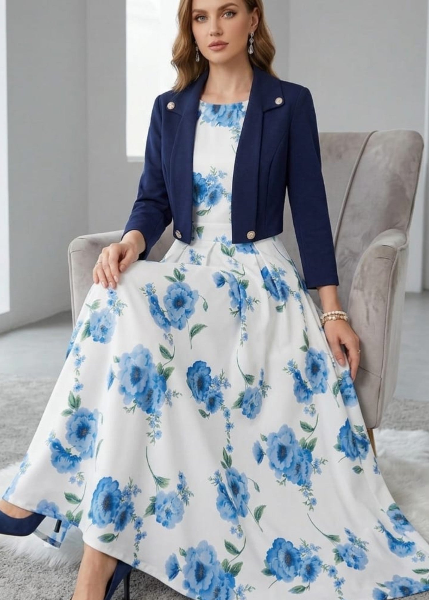 crepe georgette Frock in Navy blue