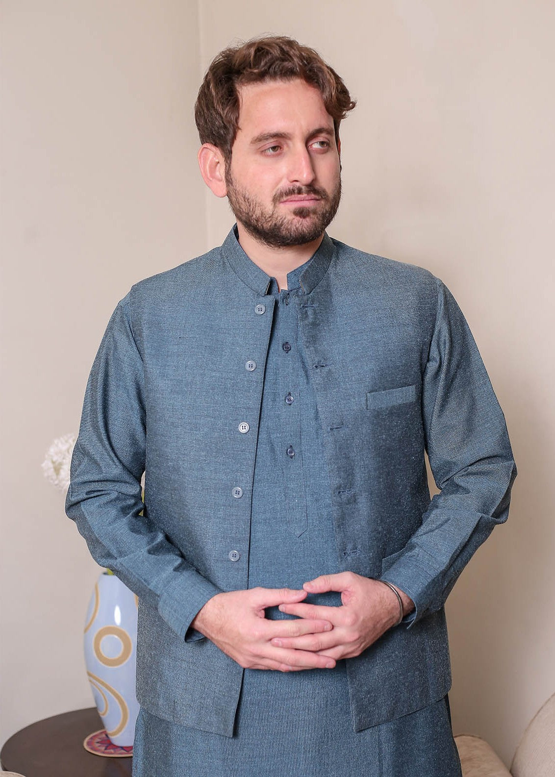 wool viscose Waistcoat in Blue