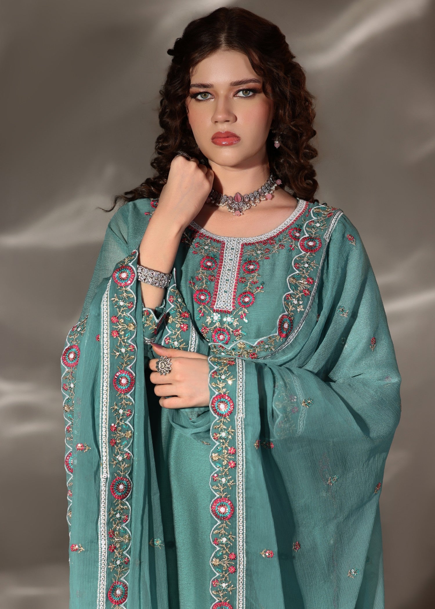 pk chiffon Sharara in Sea green