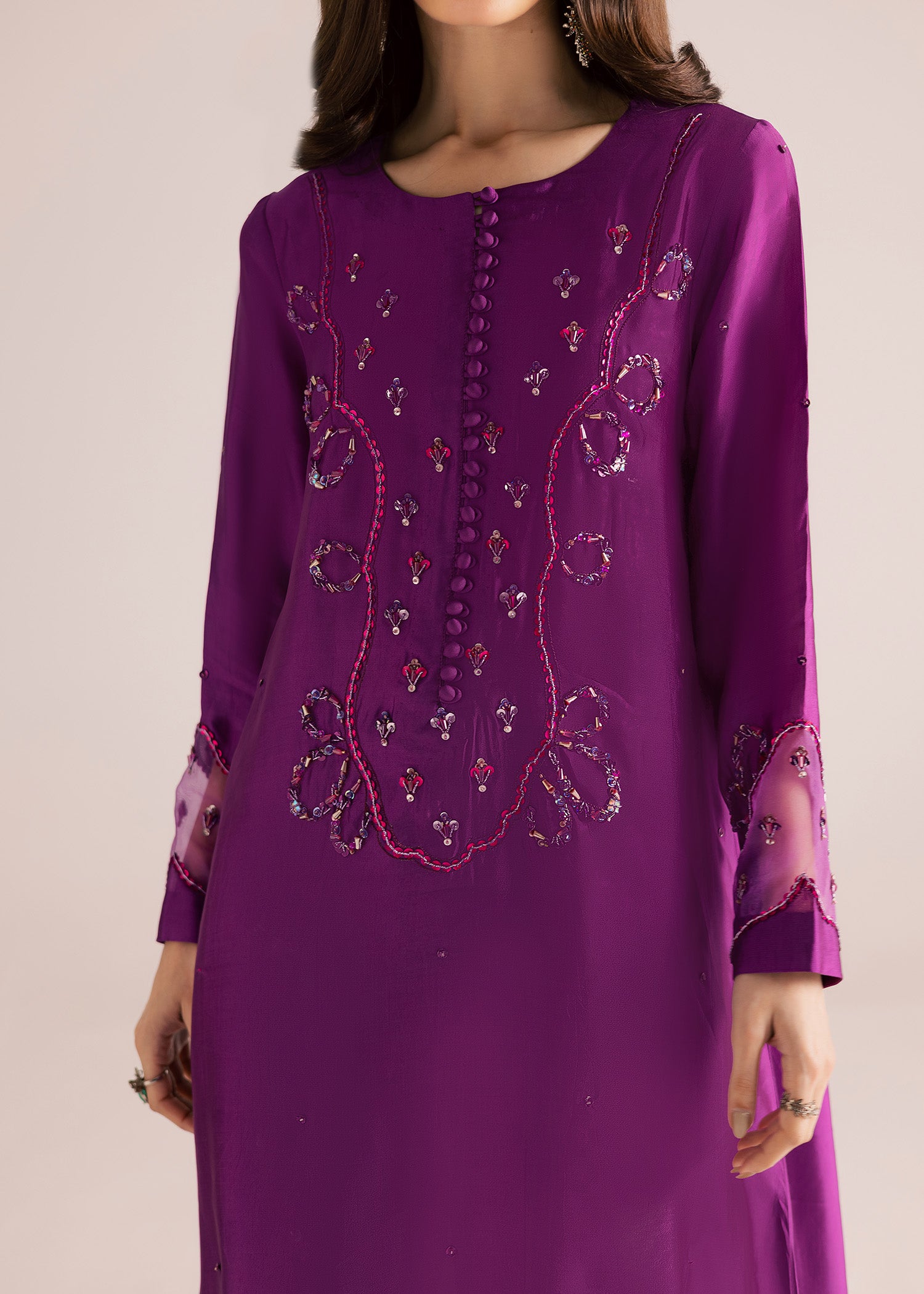 tussar silk Kaftan in Purple
