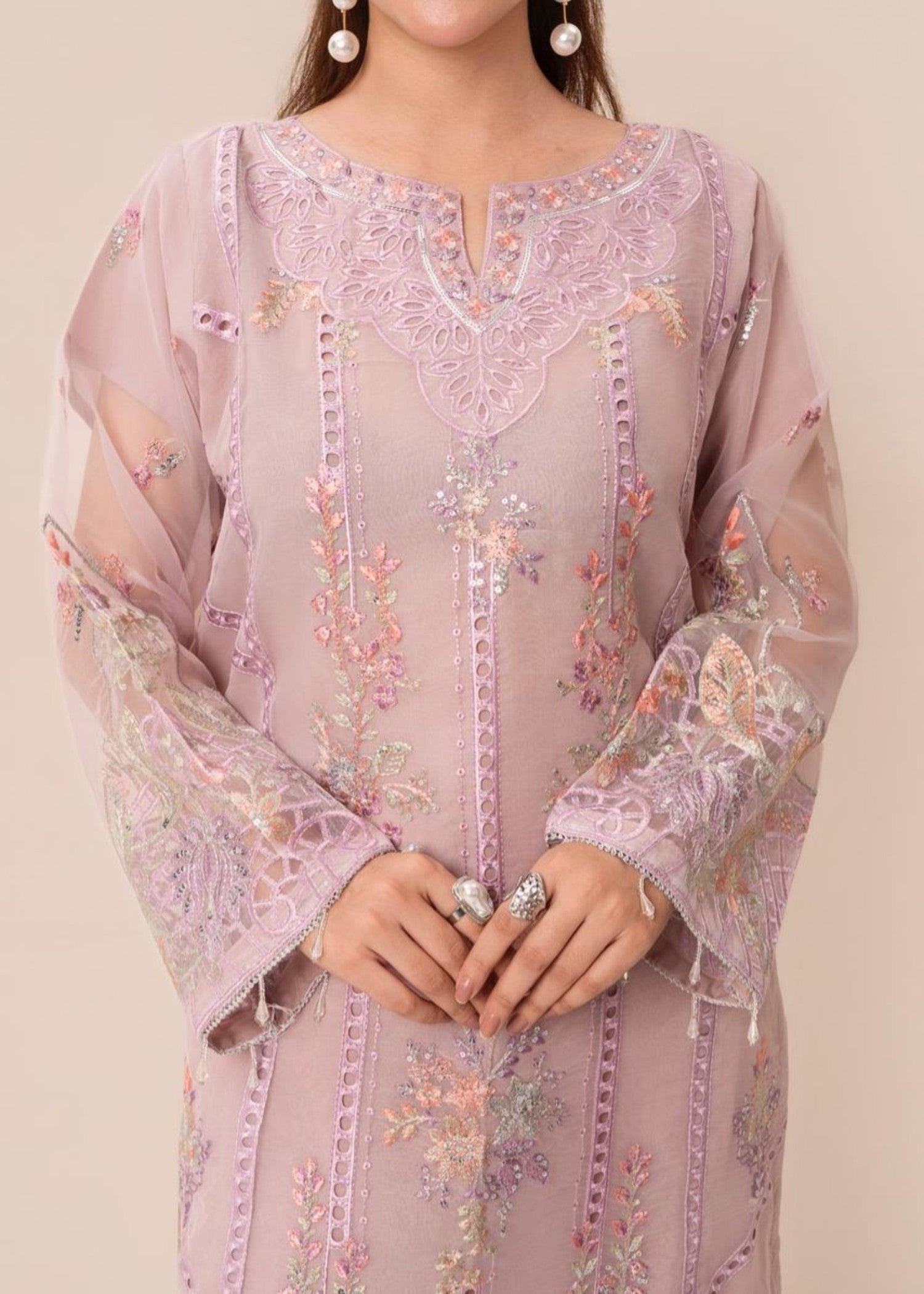 organza Kurta Set in Lilac
