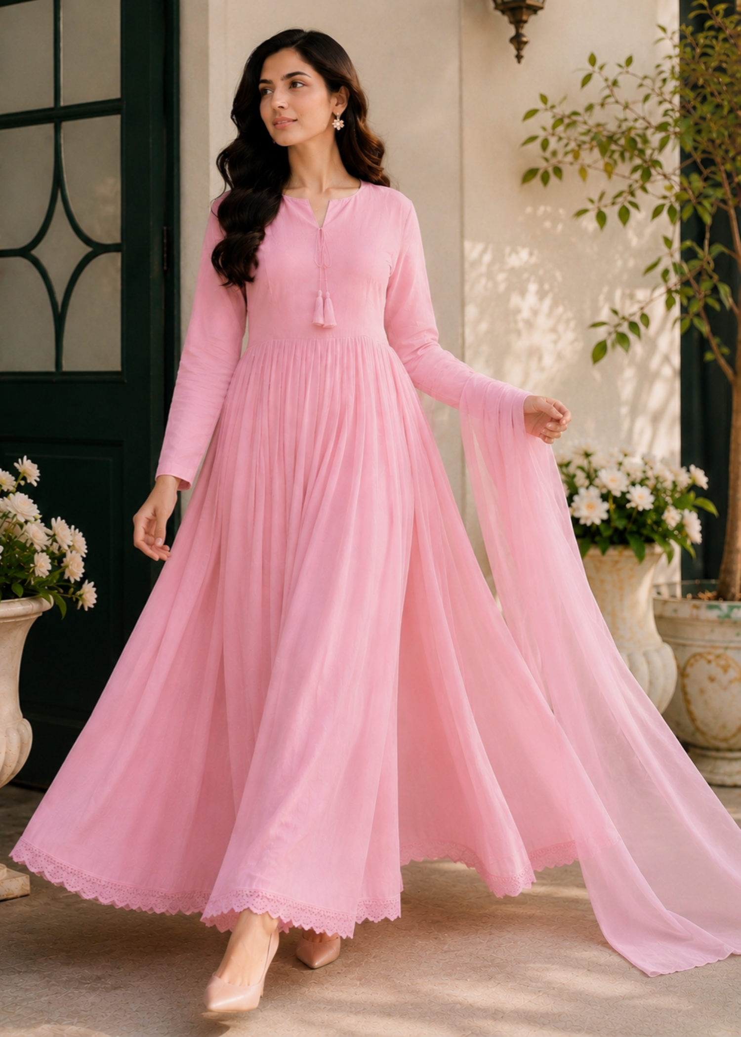 crinkle chiffon Maxi in Pink