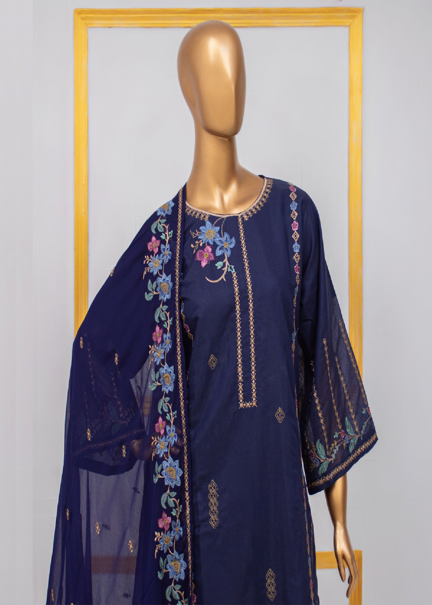khaddi net Kurta Set in Royal blue