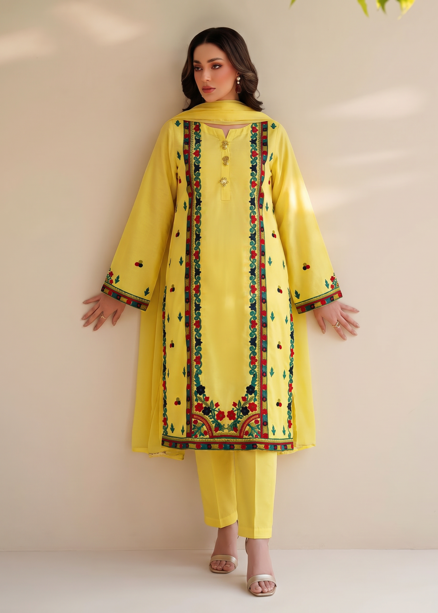 georgette polyester Kurta Set in Yellow