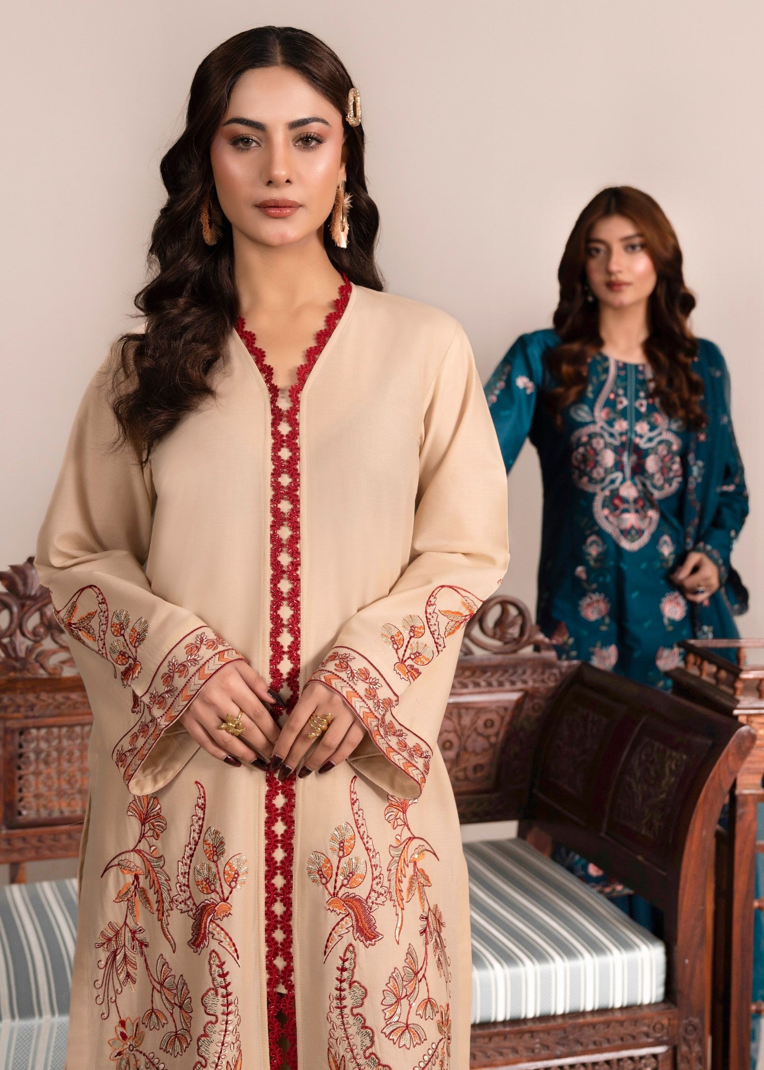 cotton Kurta Set in Beige