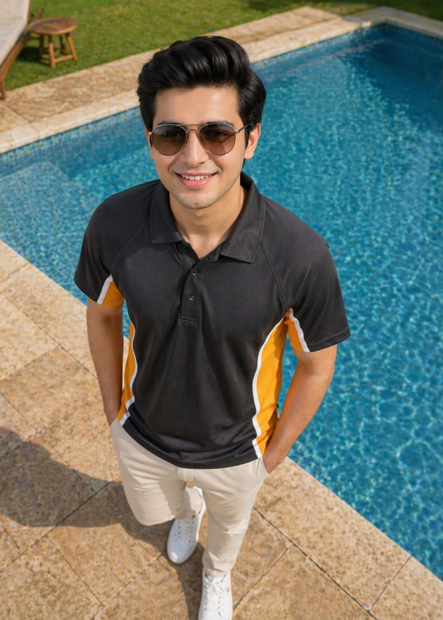 polyester Polo Shirt in Black, orange