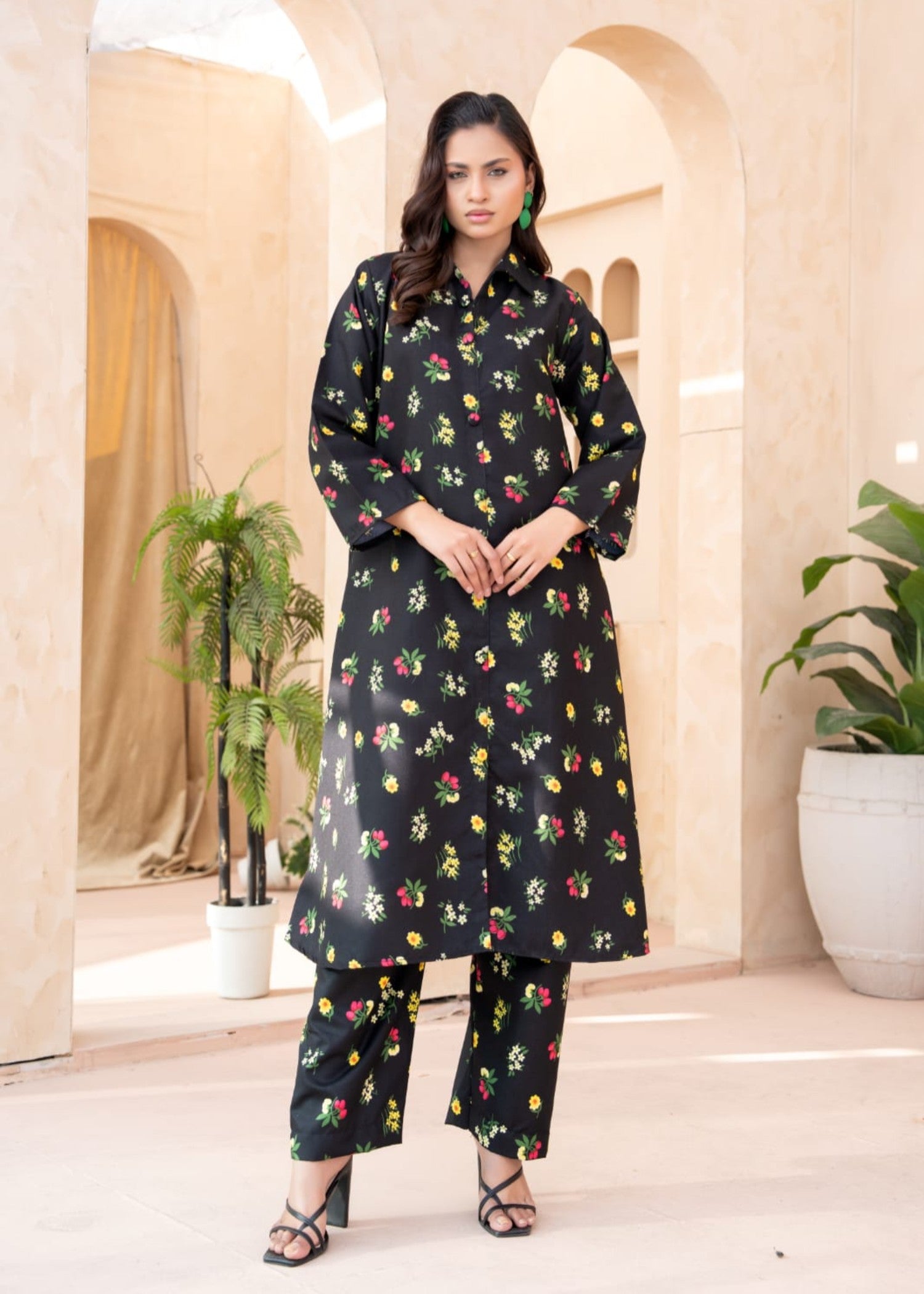 twill cotton Pishwas in Black