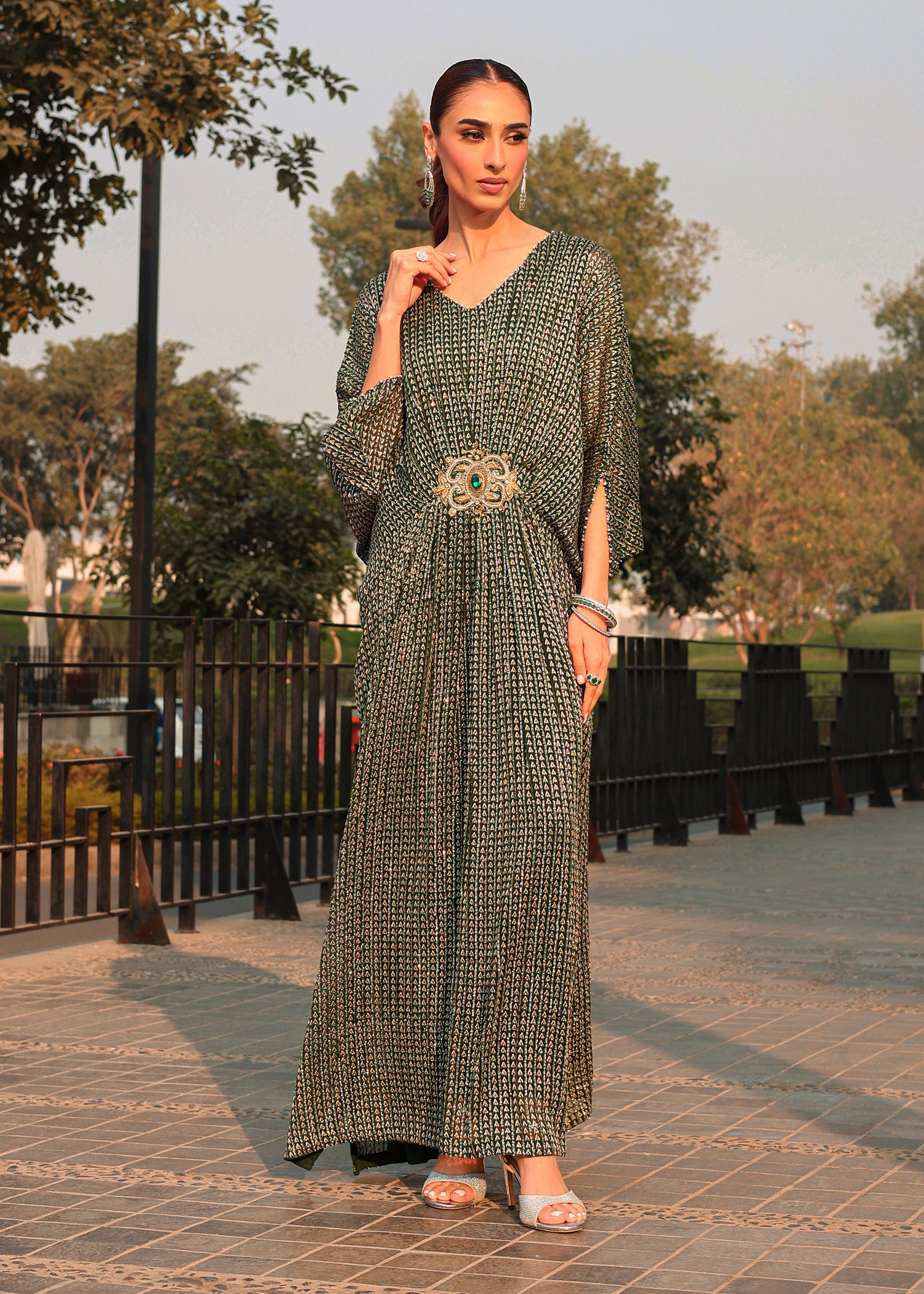 chiffon Kaftan in Green
