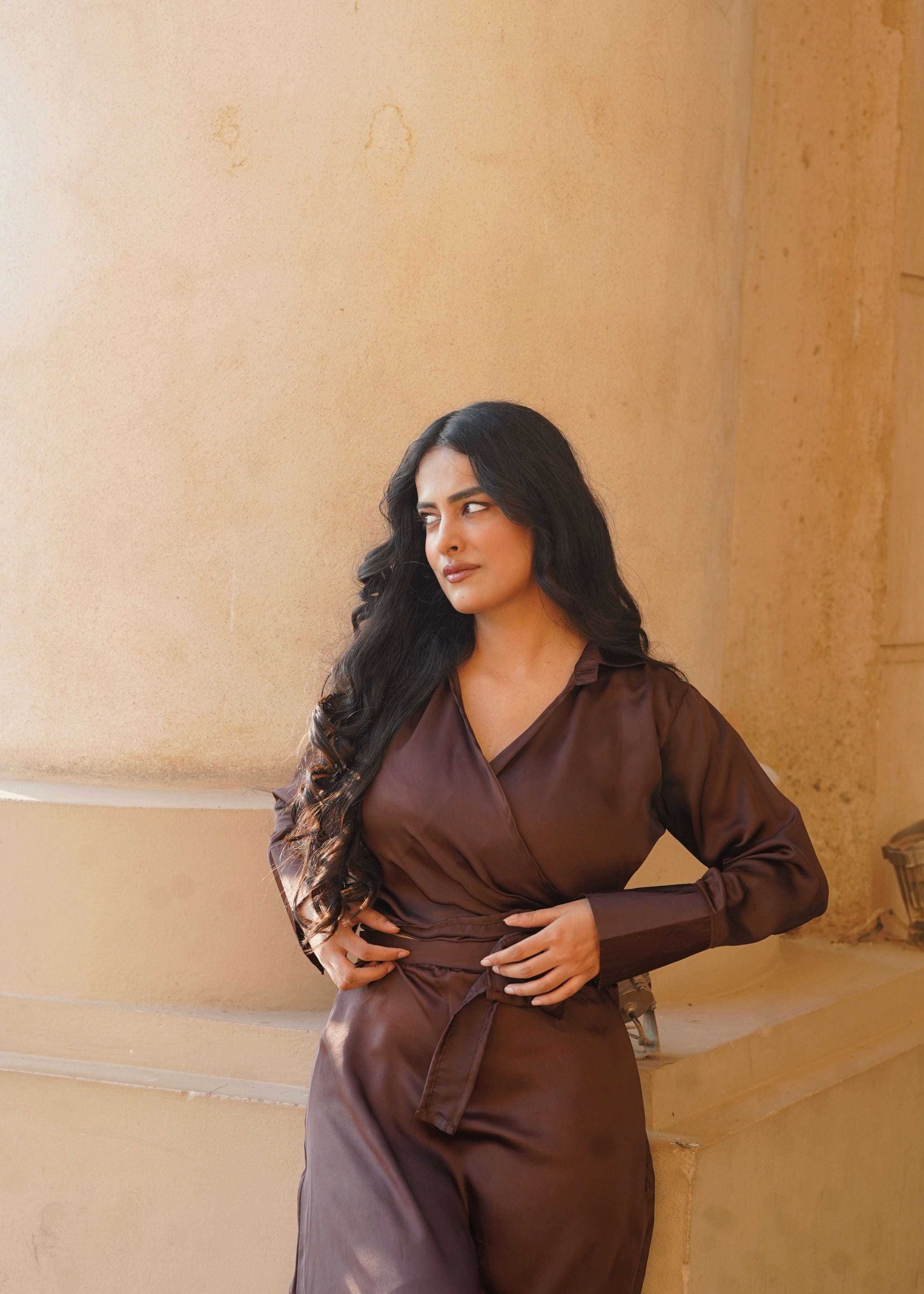 satin silk Skirt in Chocolate brown