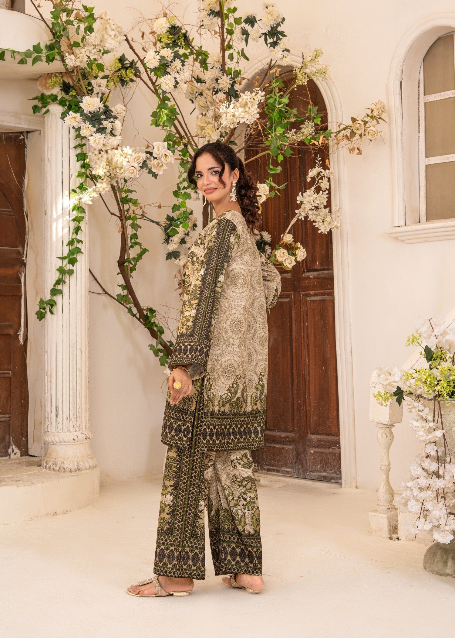 swiss lawn Co Ord Sets in Beige, multi