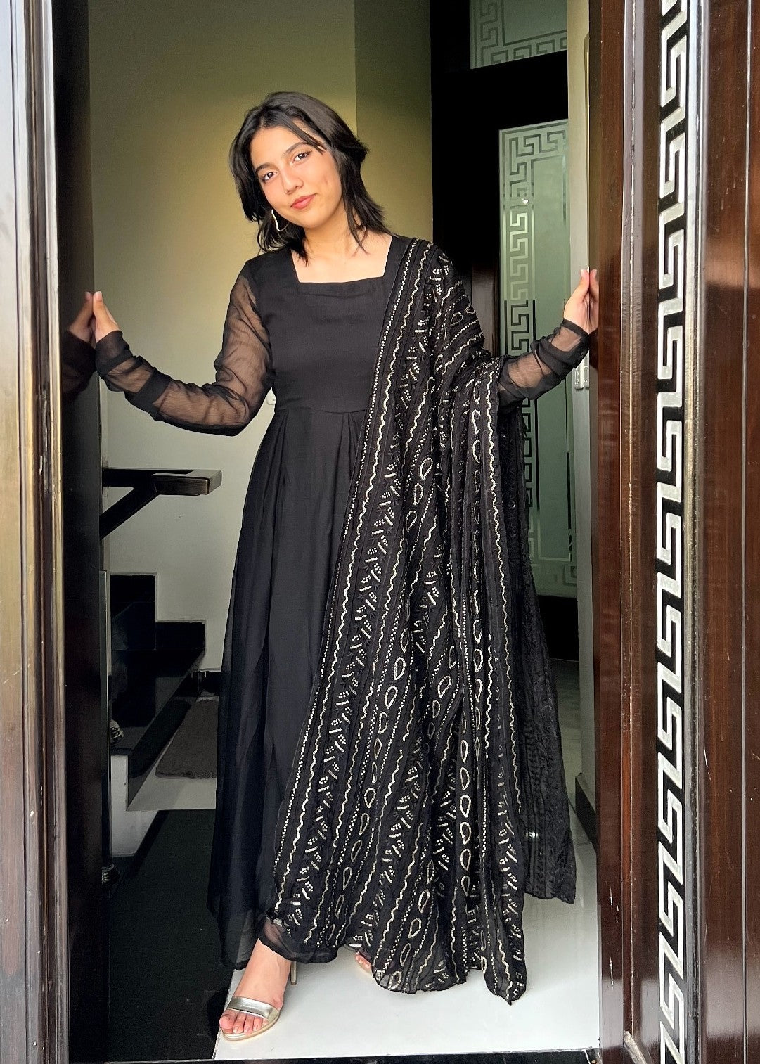 bemberg crinkle chiffon Maxi in Jet black