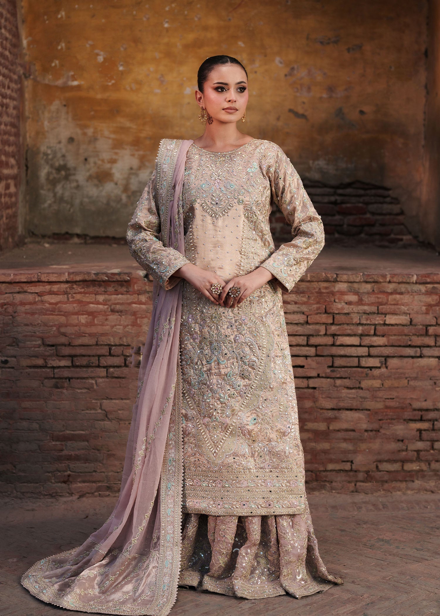 viscose Gharara in Blush pink