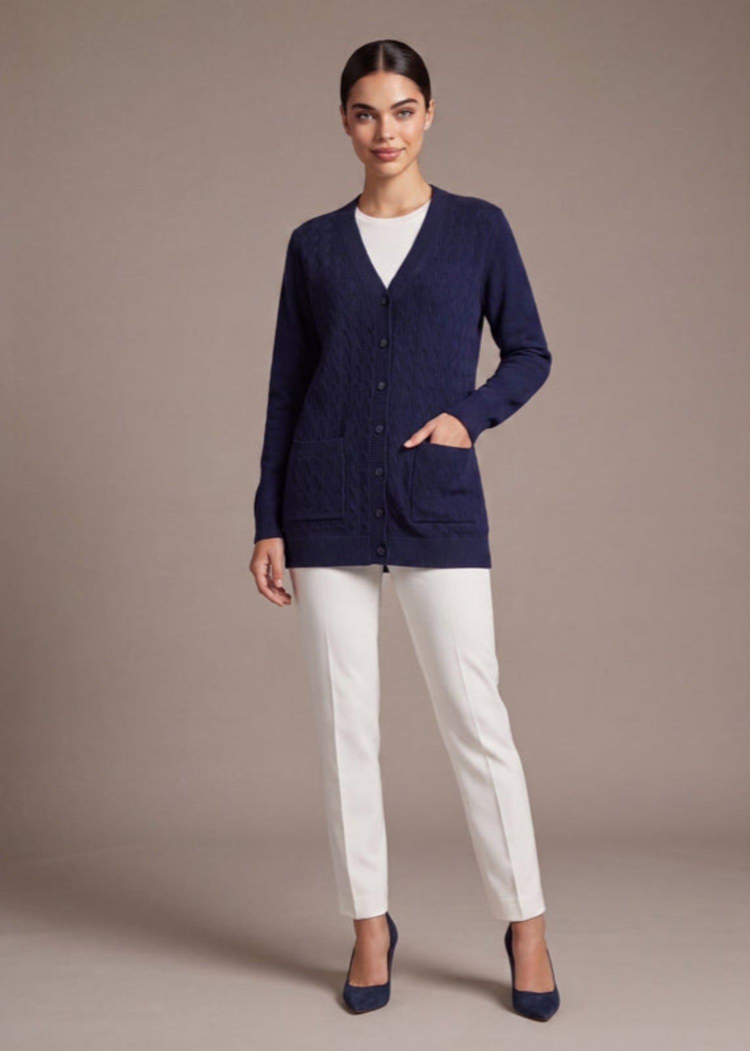 chambray Cardigan in Blue