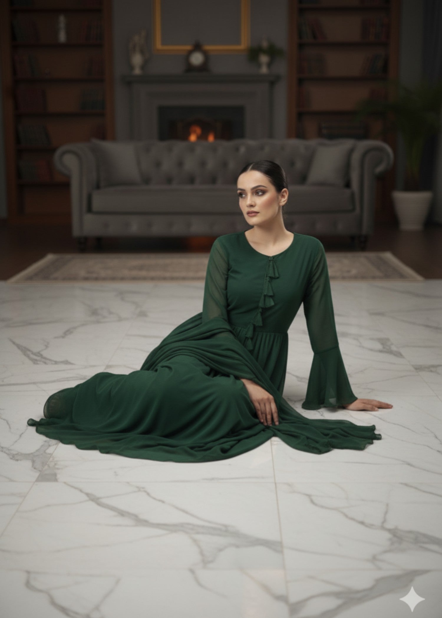 crinkle chiffon Maxi in Dark green