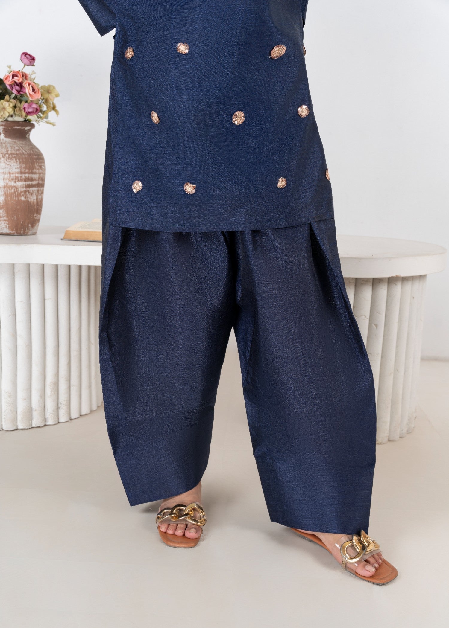 indian raw silk Kurta Set in Navy blue