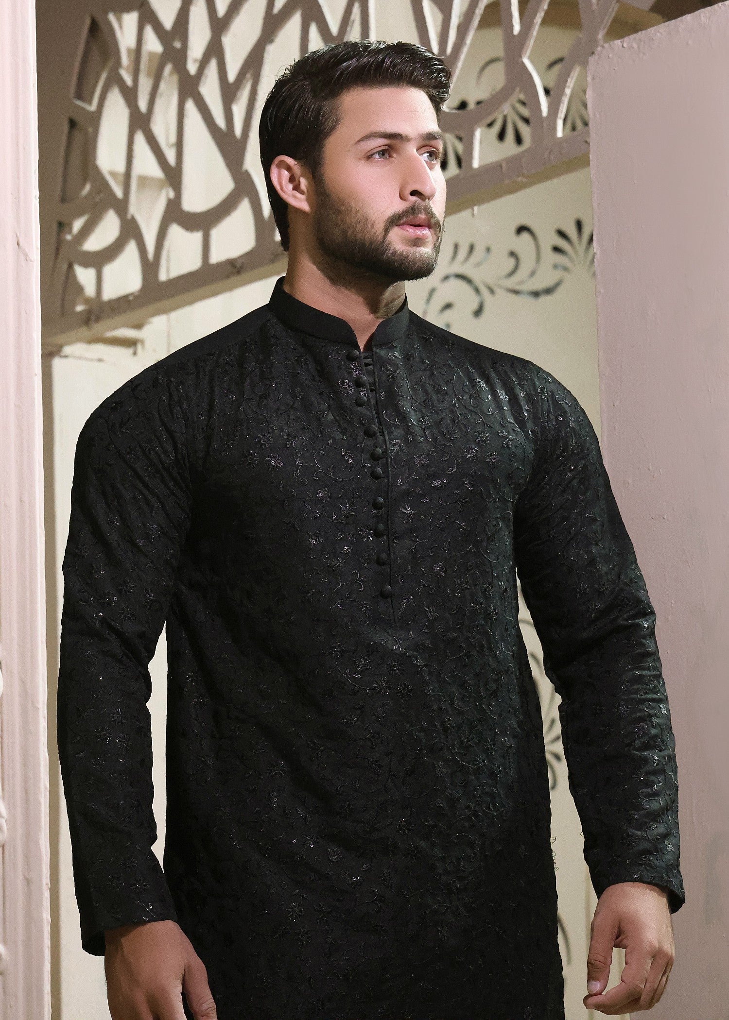 raw silk Kurta in Black