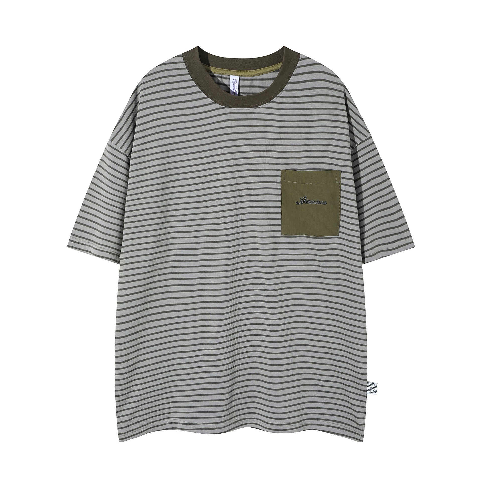 Vintage Stripe Patchwork Pocket Men's Loose Trendy Casual All-matching Half Sleeve