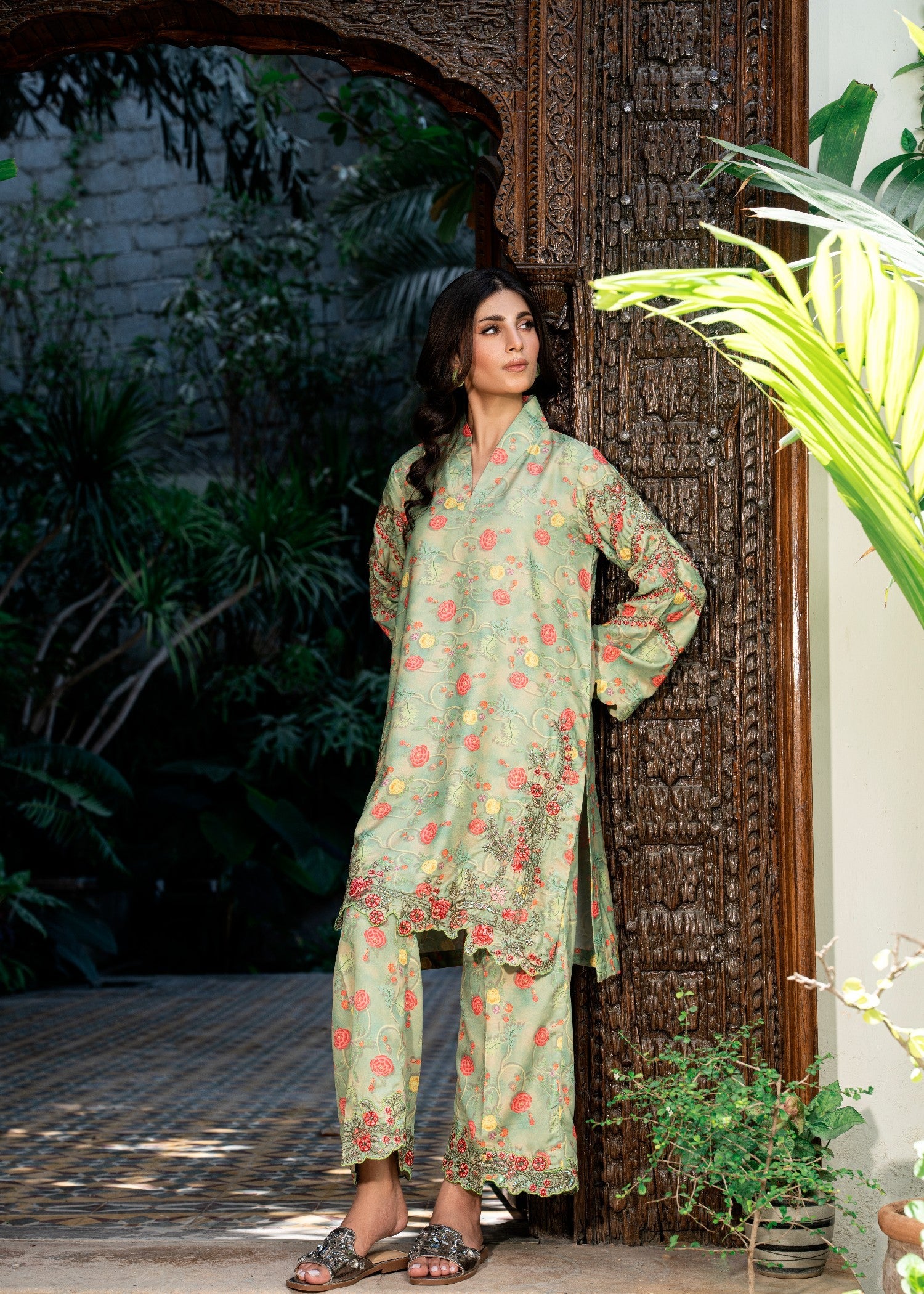 poly silk Co Ord Sets in Apple green