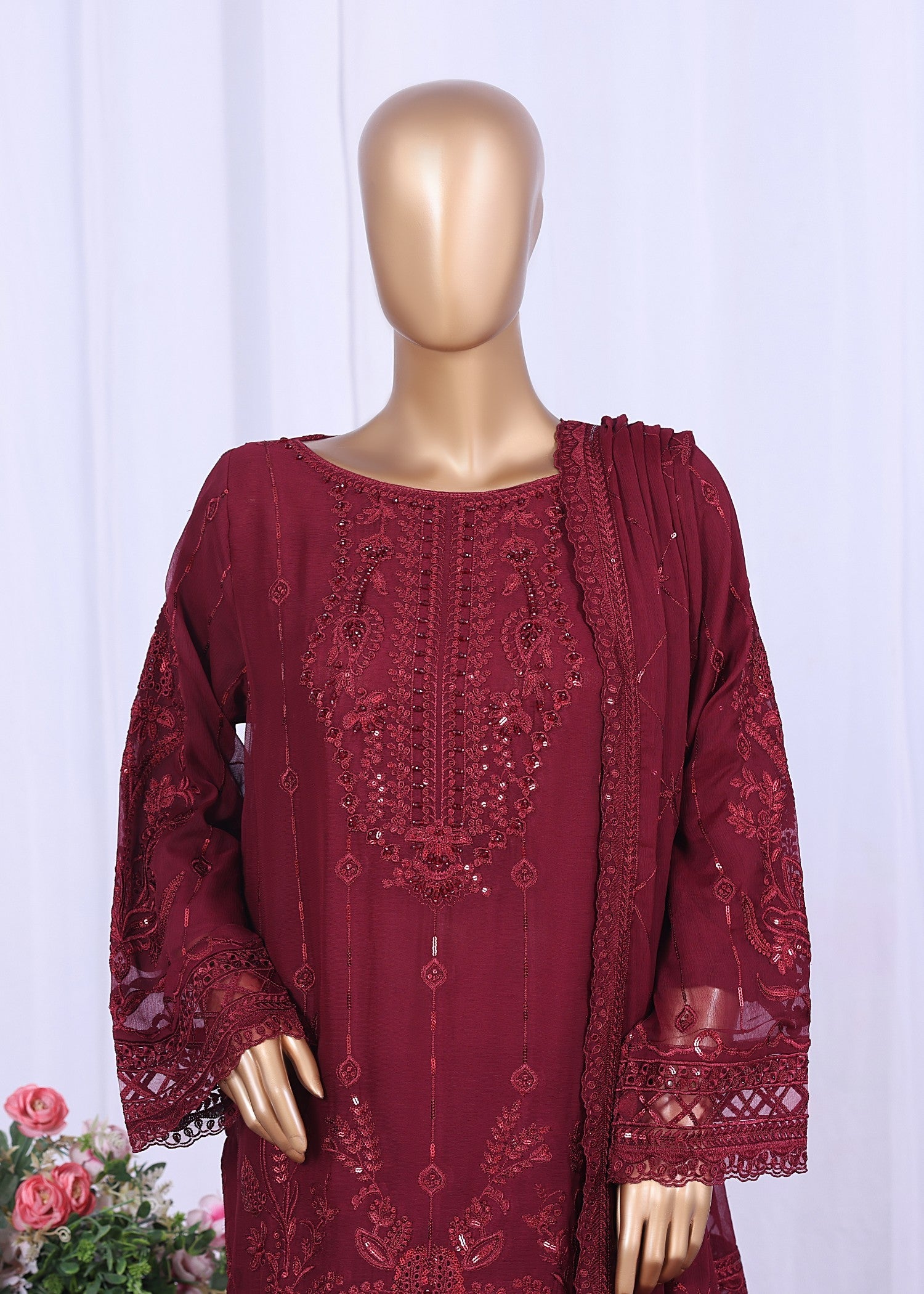 polyester chiffon Kurta Set in Sangria