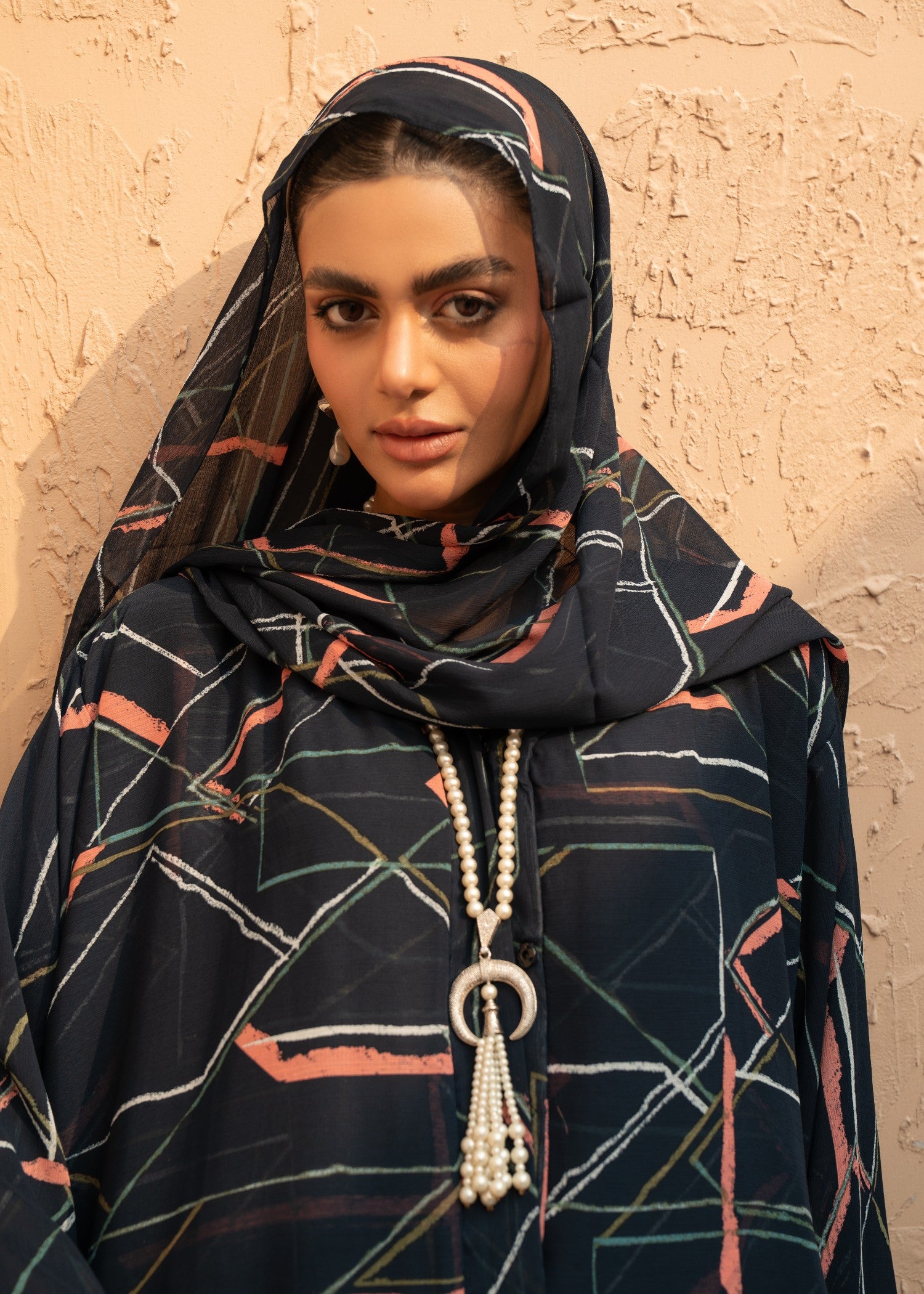 chiffon Abaya in Multi, midnight blue