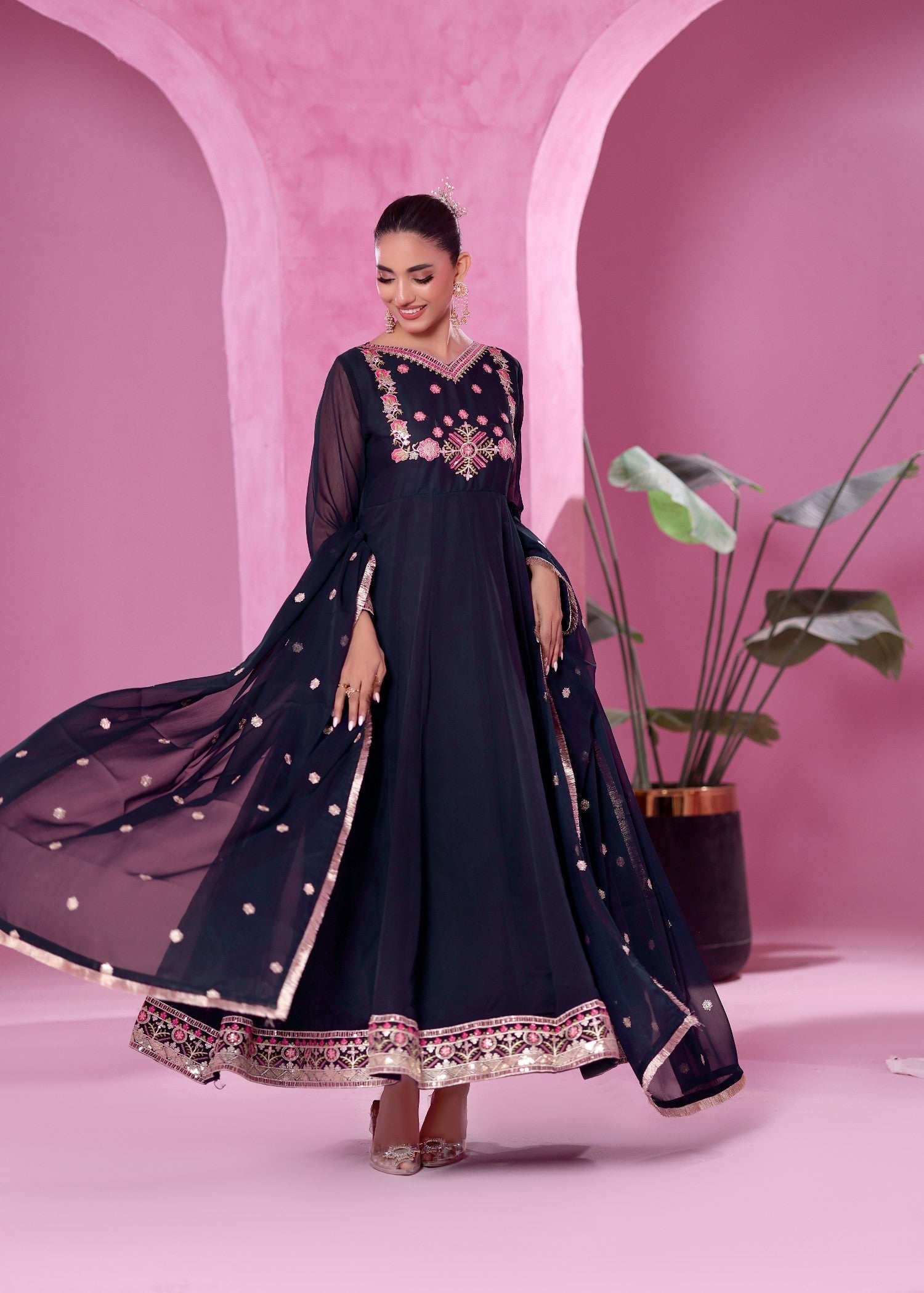 chiffon Pishwas in Navy blue
