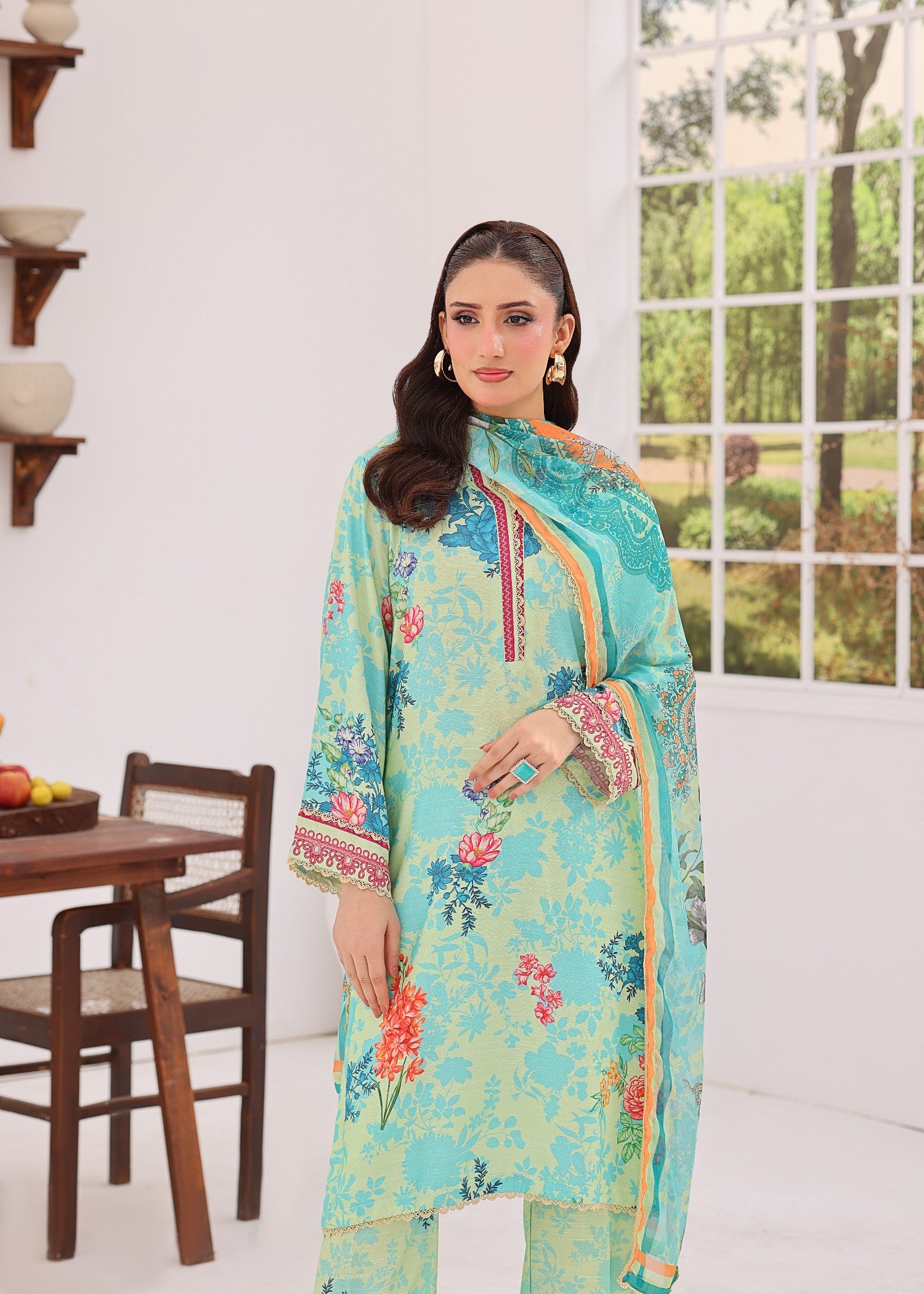 viscose raw silk Kurta Set in Mint green