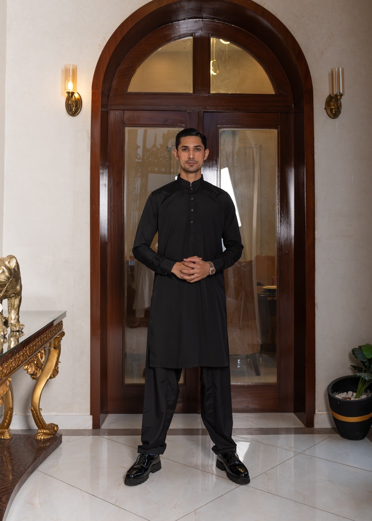 wash & wear Shalwar Kameez in Black by Maryam Rizwan X Mgb