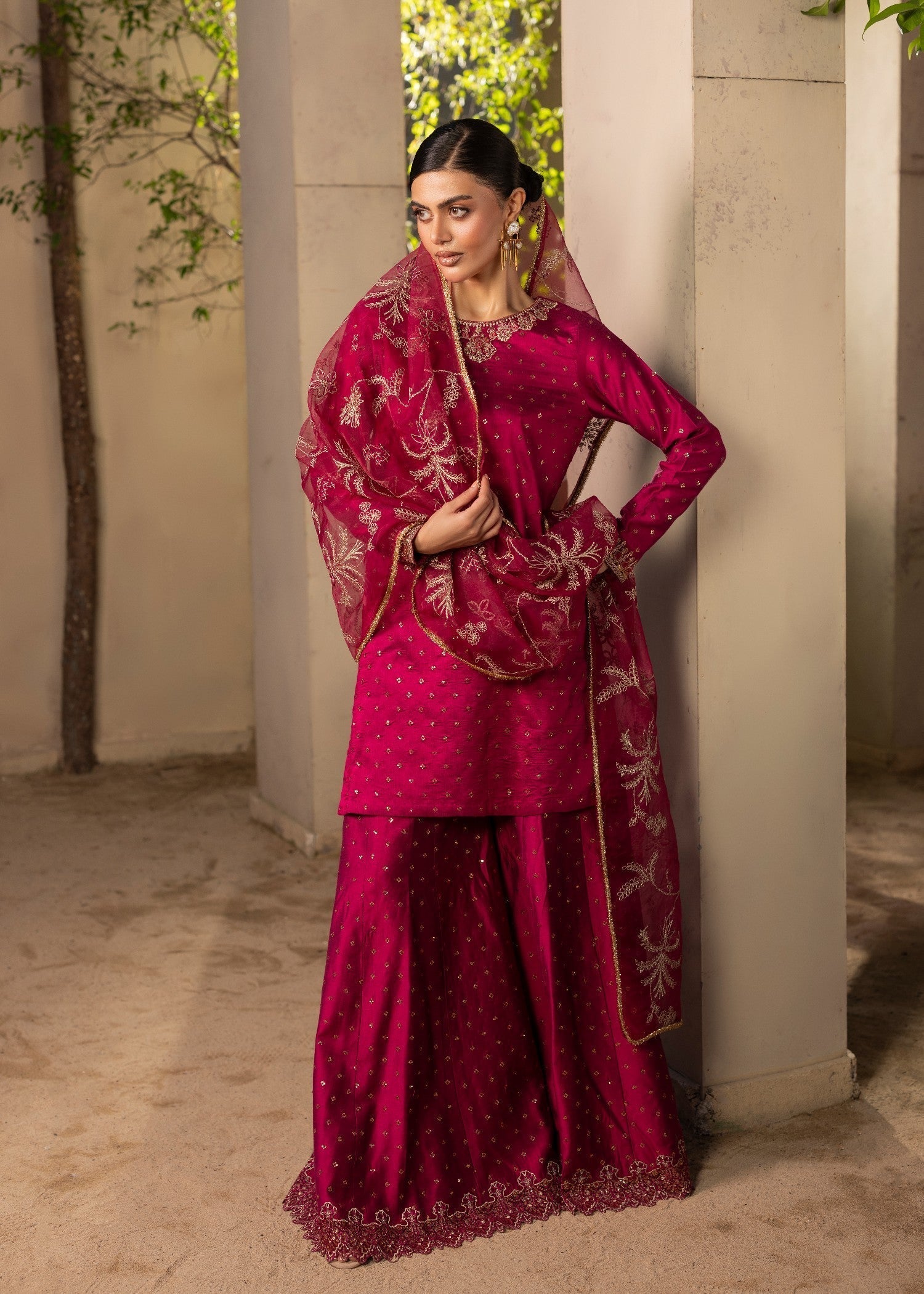 cotton silk banarasi Sharara in Magenta haze