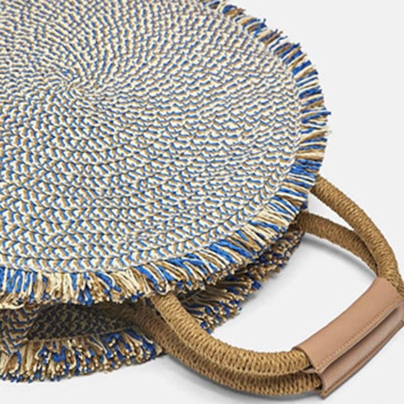Ins wind straw woven round fringe one-shoulder beach diagonal bag