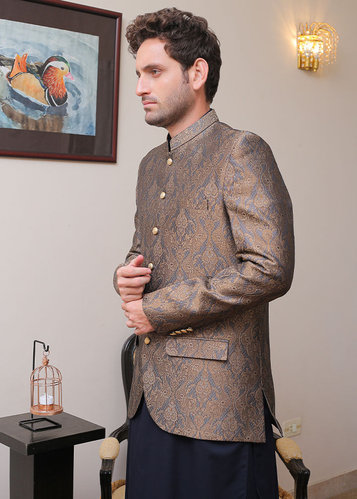 banarsi silk Prince Coat in Grey