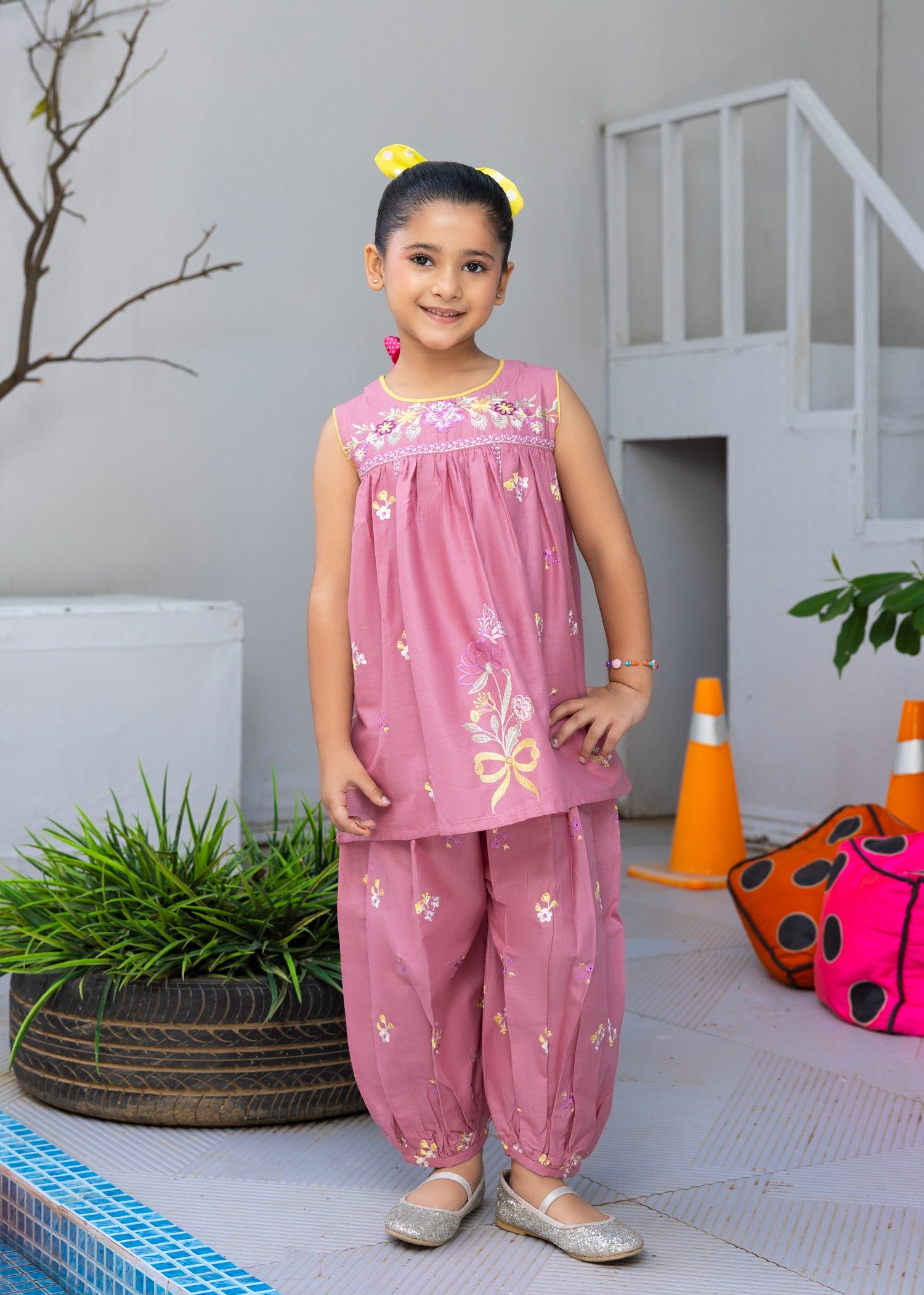 lawn cotton Short Frock in Pink