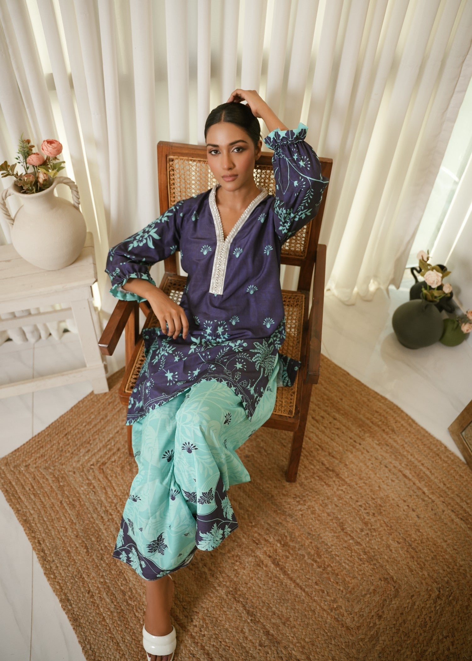 raw silk Co Ord Sets in Midnight blue, aquamarine
