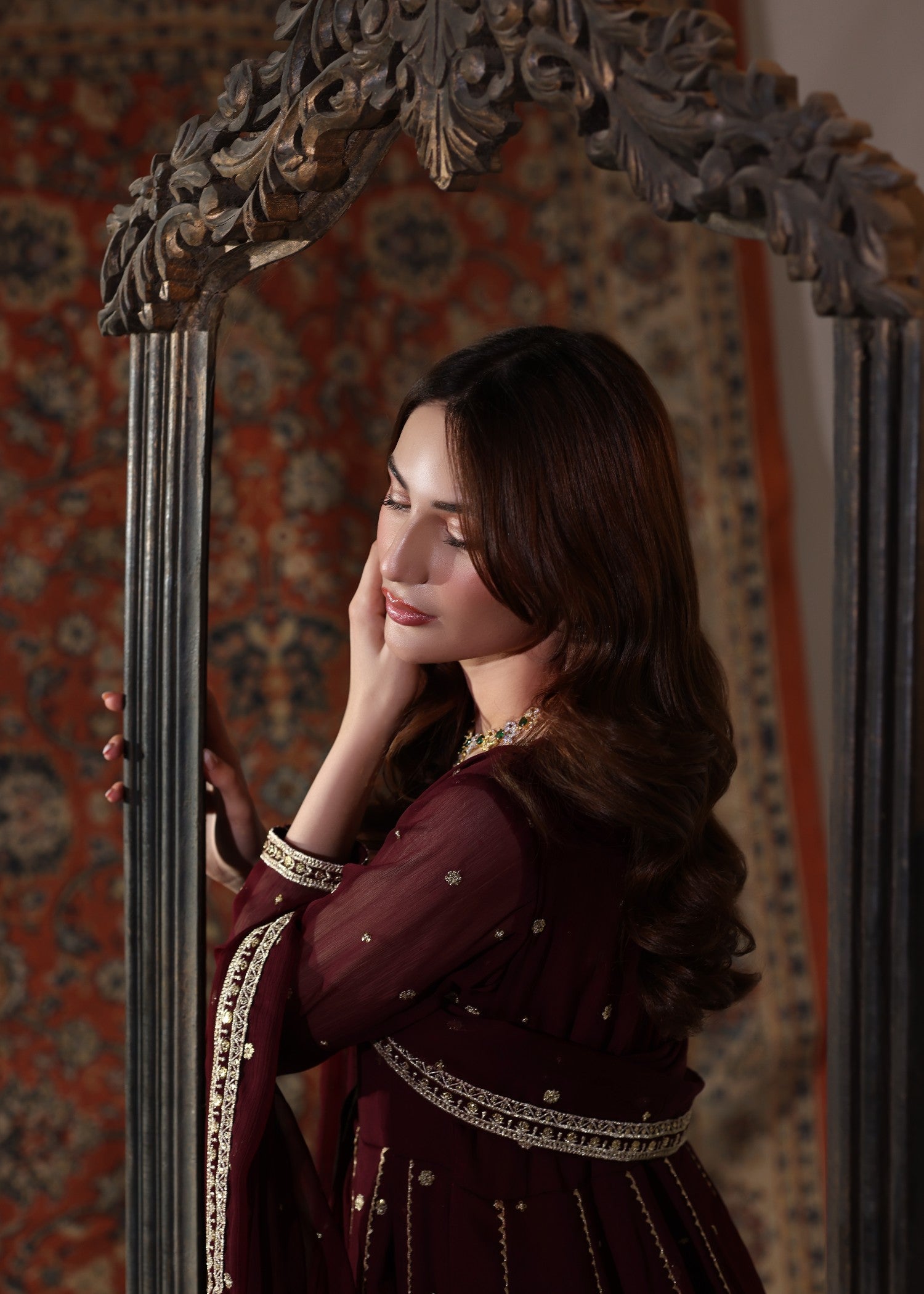 chiffon Pishwas in Maroon