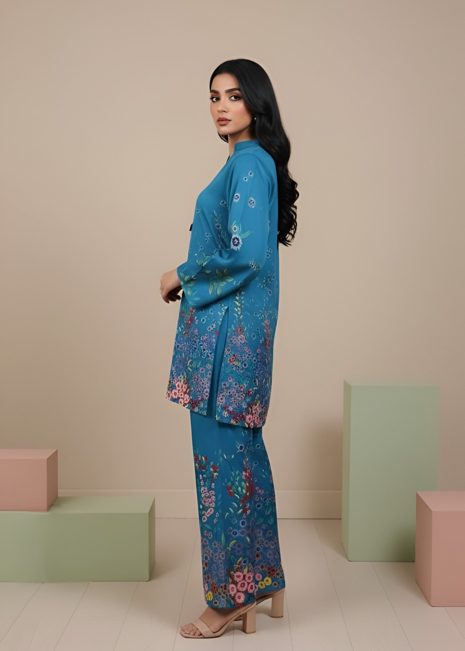 polyester crepe Co Ord Sets in Azure