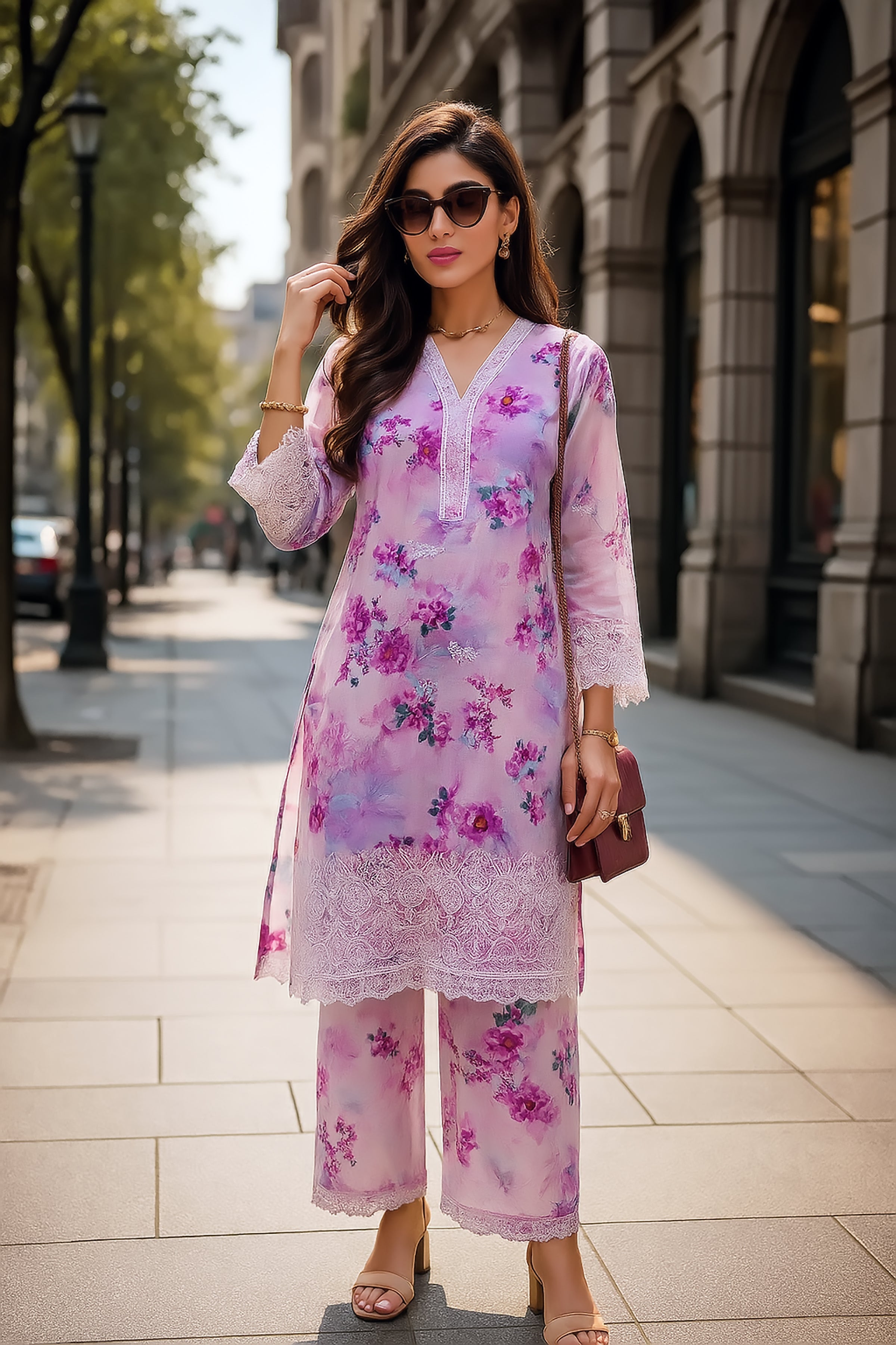 cambric Co Ord Sets in Electric purple