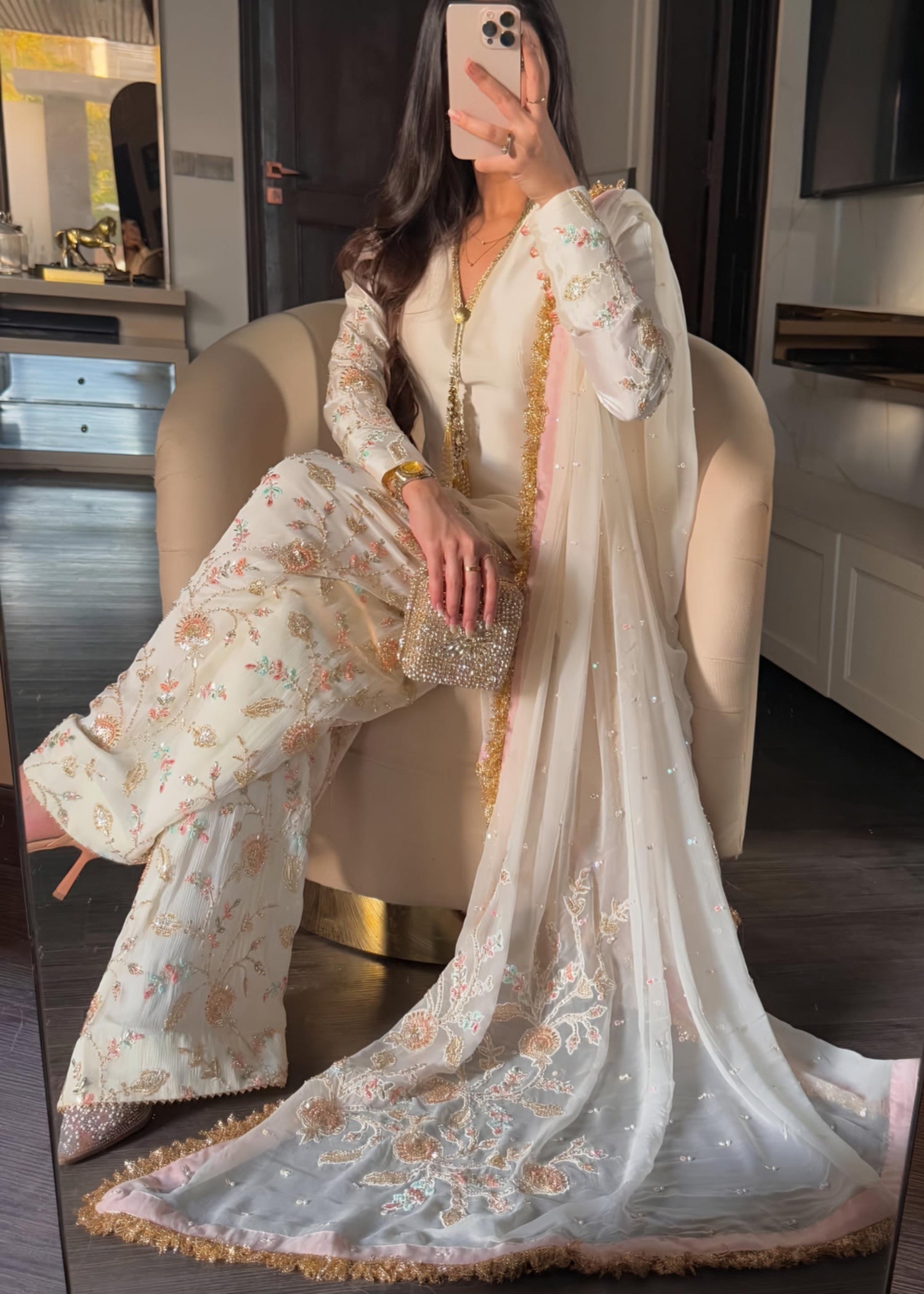 raw silk Kurta Set in White