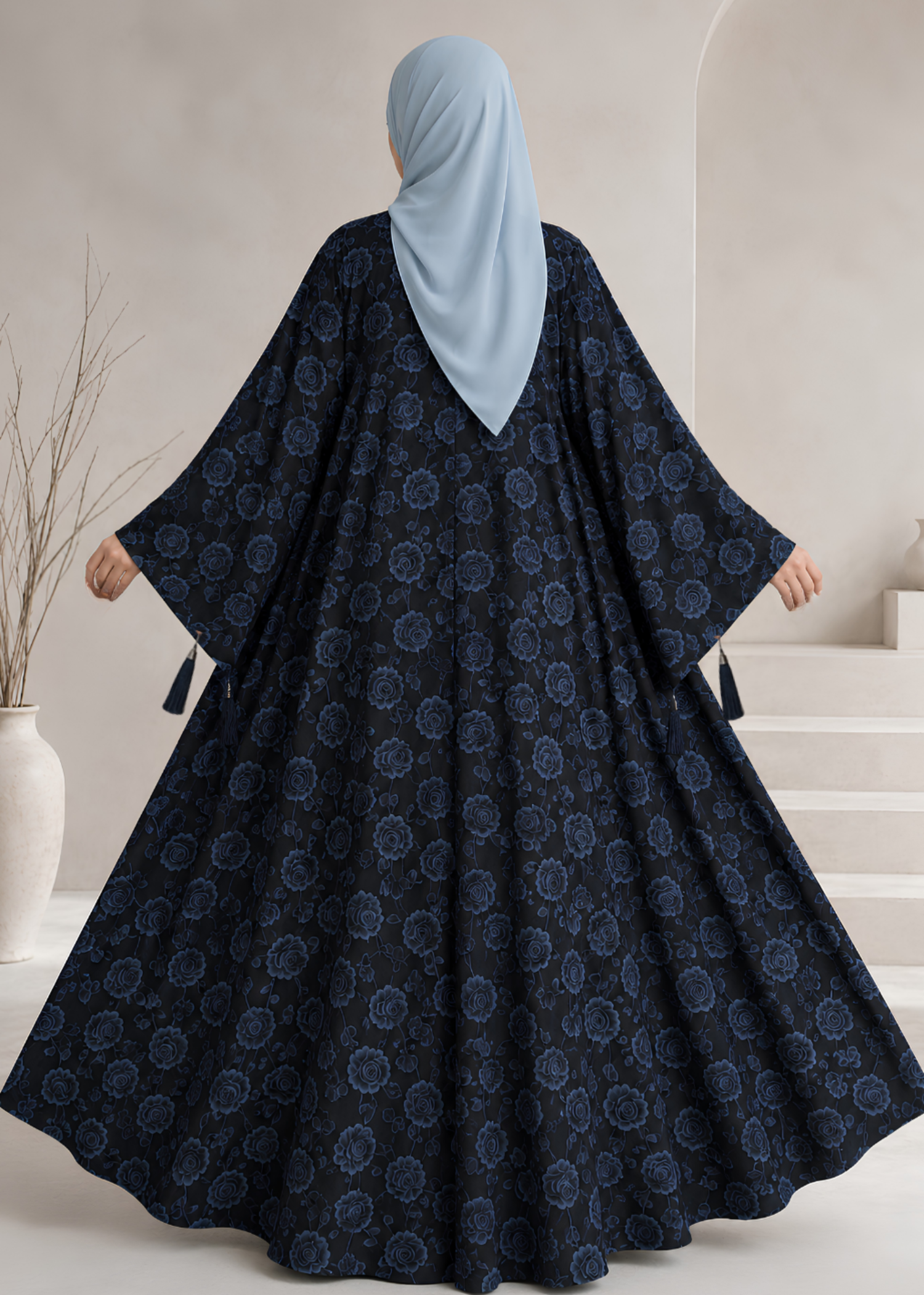 nidha Abaya in Jet black, blue